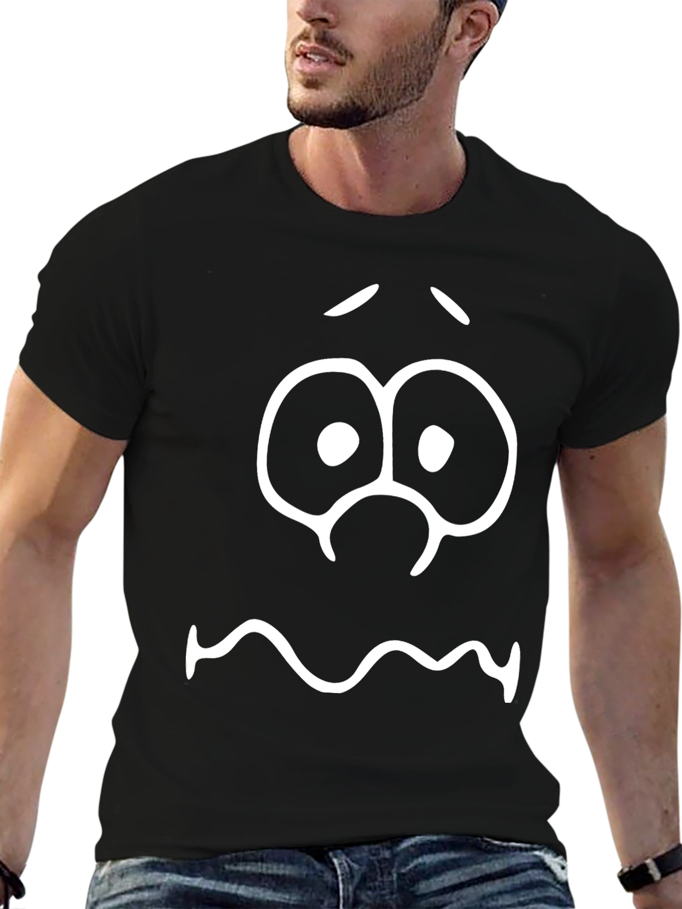 Funny Graphic Tee - Scared Face Black T-Shirt