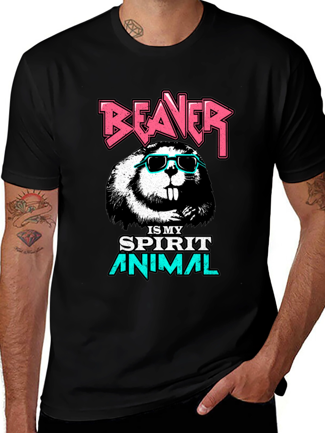 Beaver Spirit Animal Graphic T-Shirt - Black
