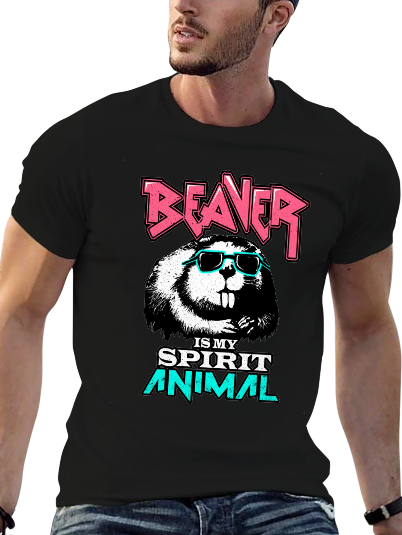 Beaver Spirit Animal Graphic T-Shirt - Black