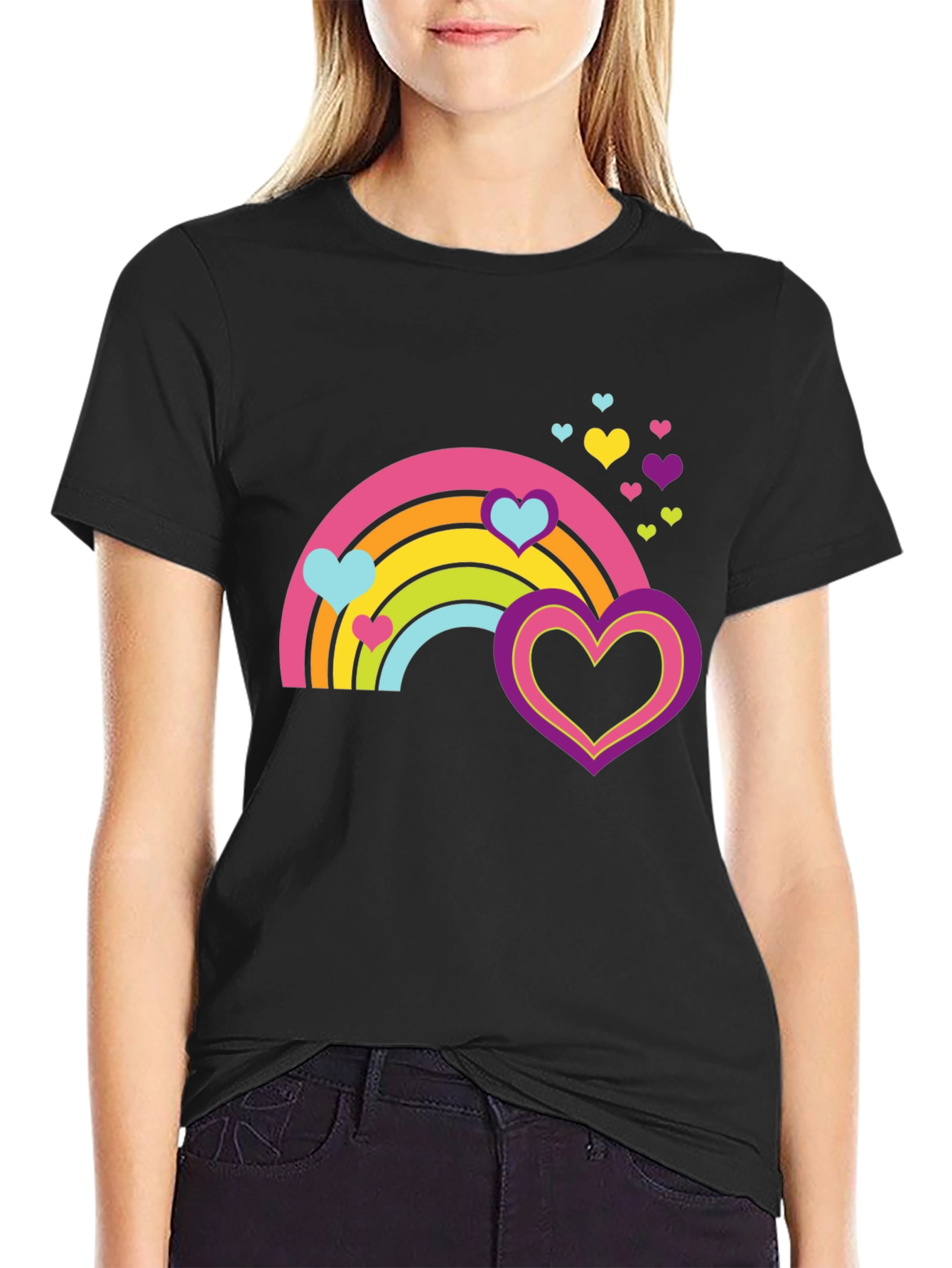Rainbow Hearts Graphic Tee - Black