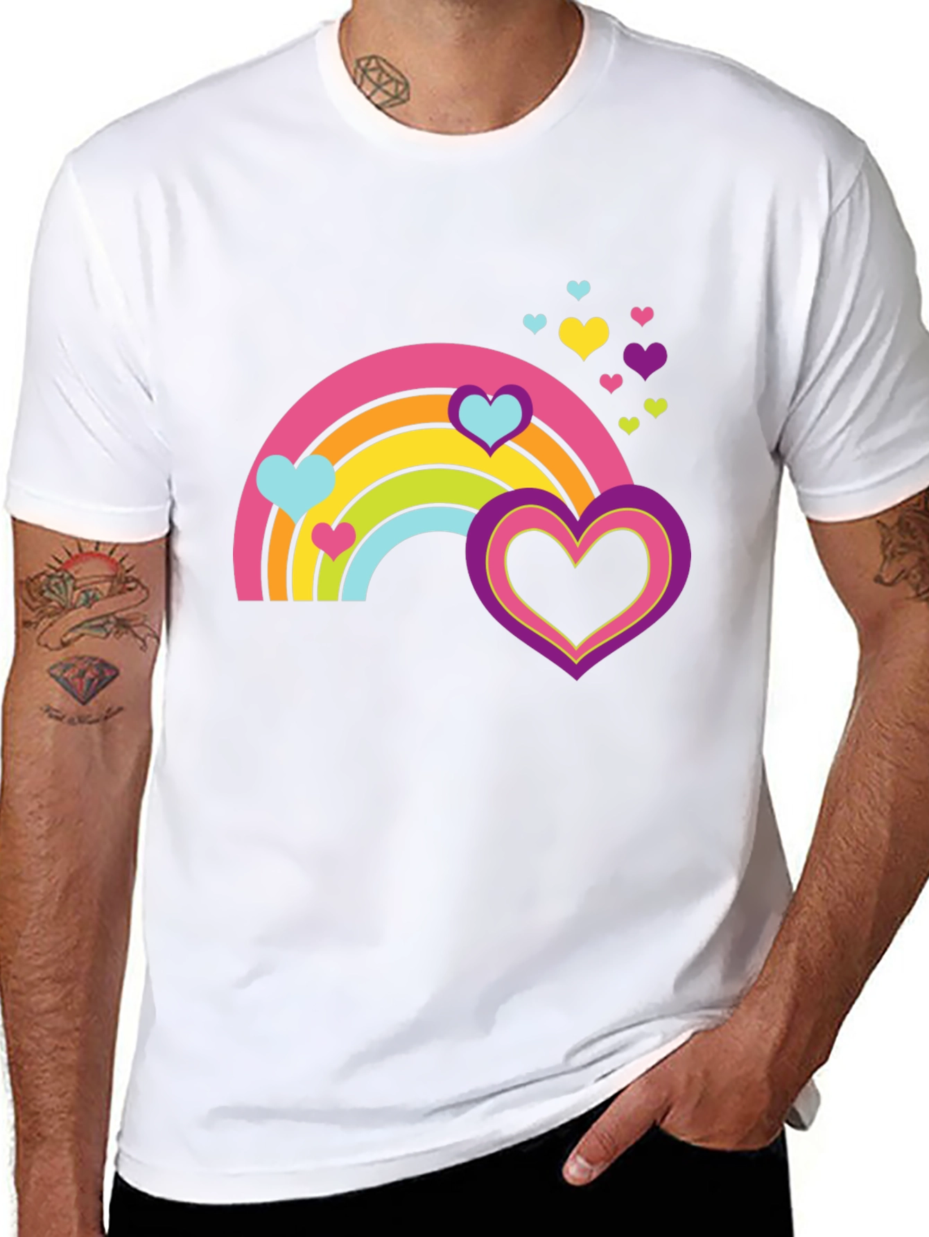 Rainbow Hearts Graphic Tee - Black