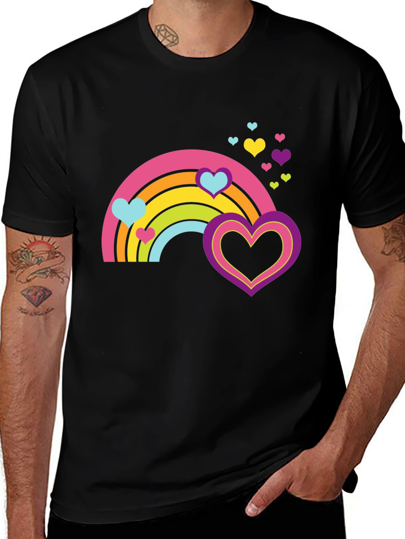 Rainbow Hearts Graphic Tee - Black