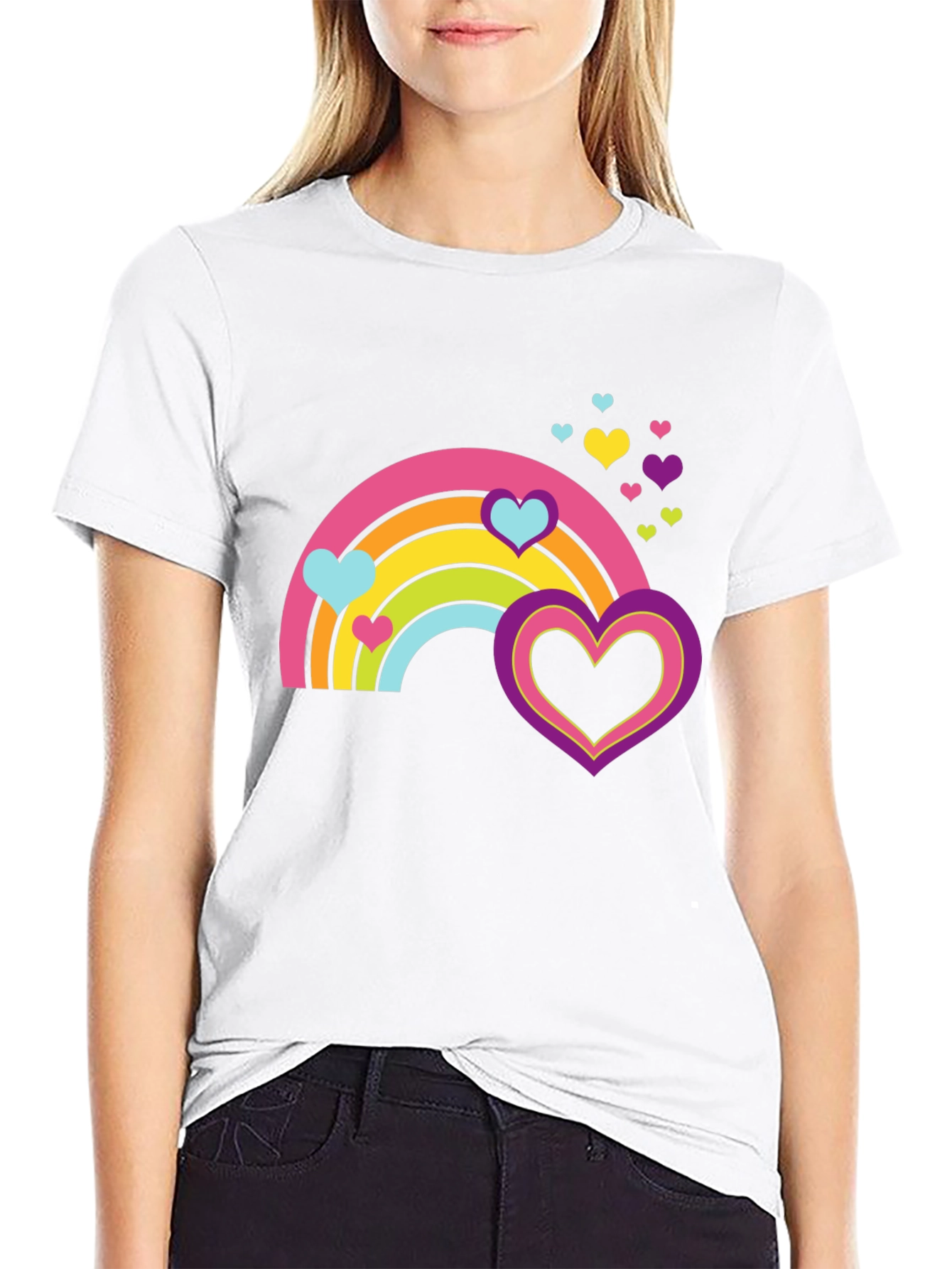 Rainbow Hearts Graphic Tee - Black