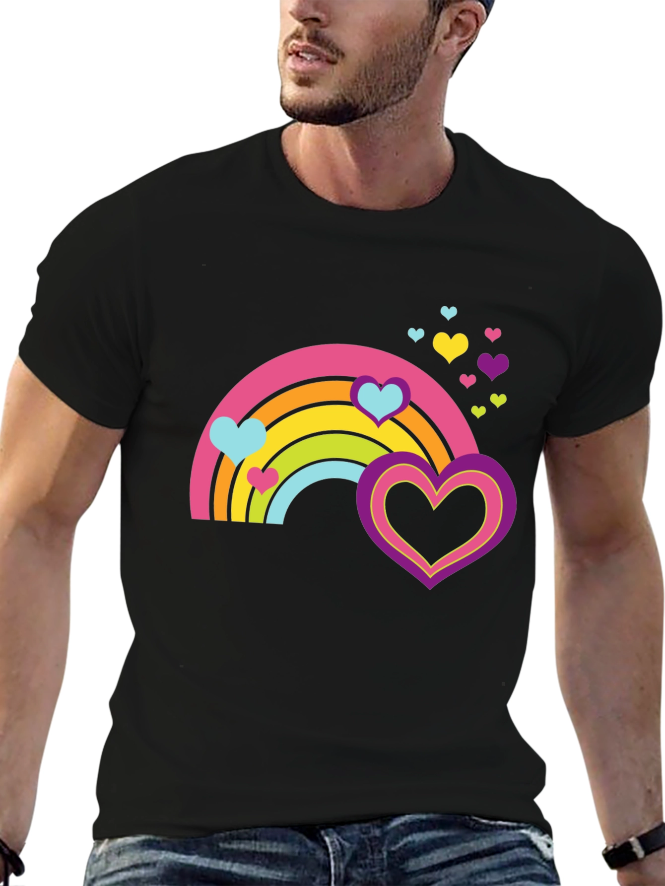 Rainbow Hearts Graphic Tee - Black
