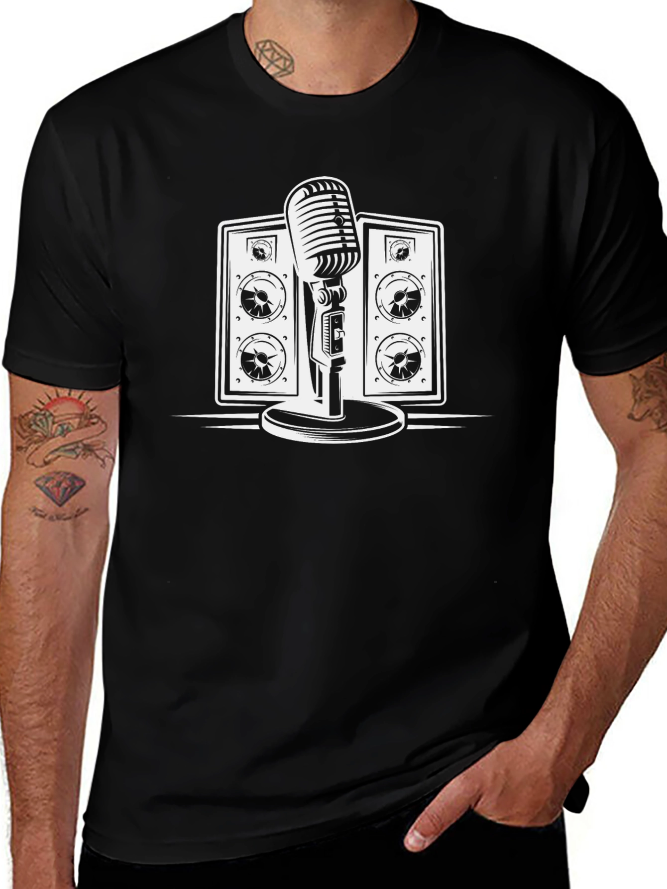 Retro Microphone & Speaker Graphic Tee - Classic Style