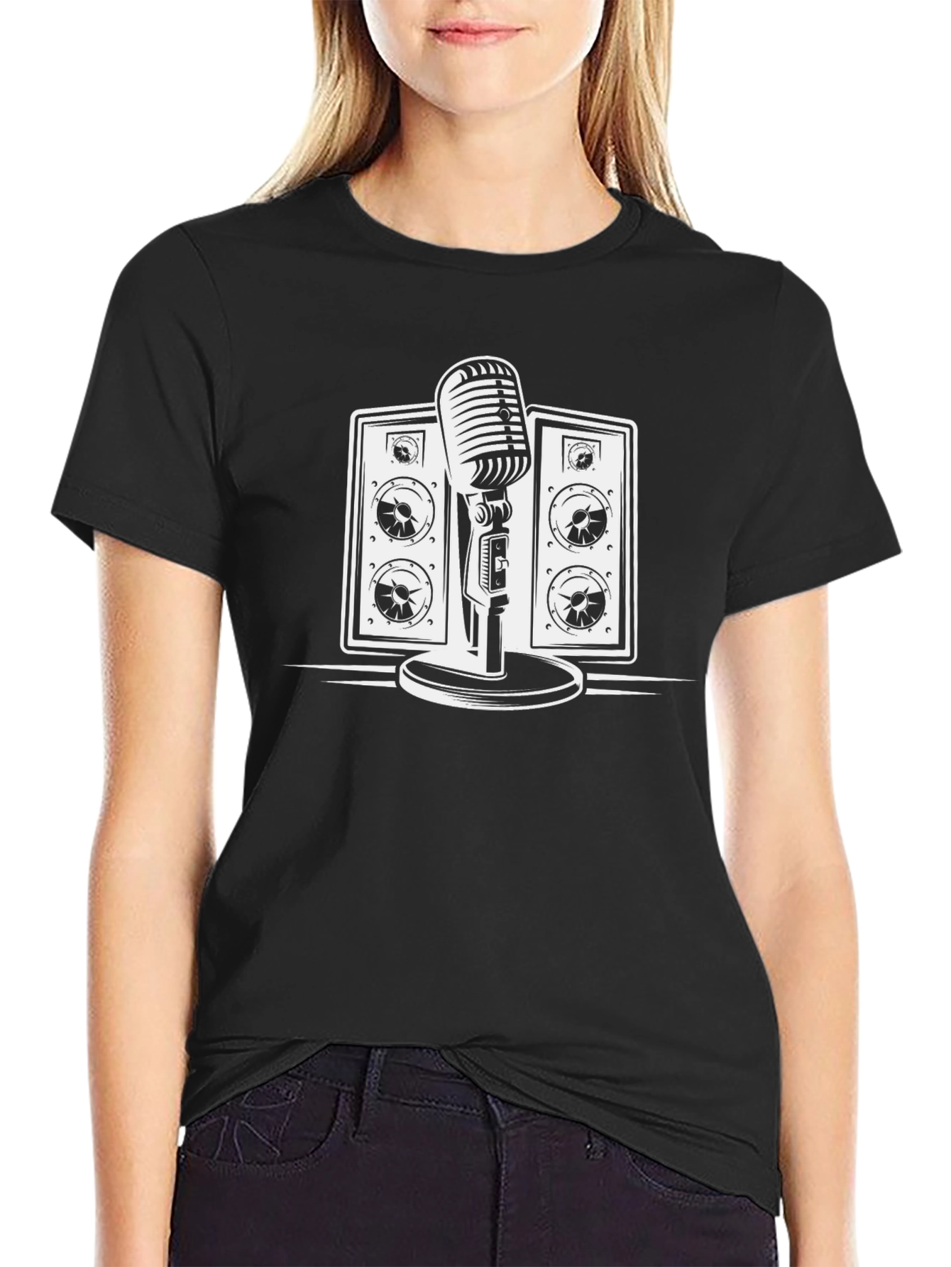 Retro Microphone & Speaker Graphic Tee - Classic Style