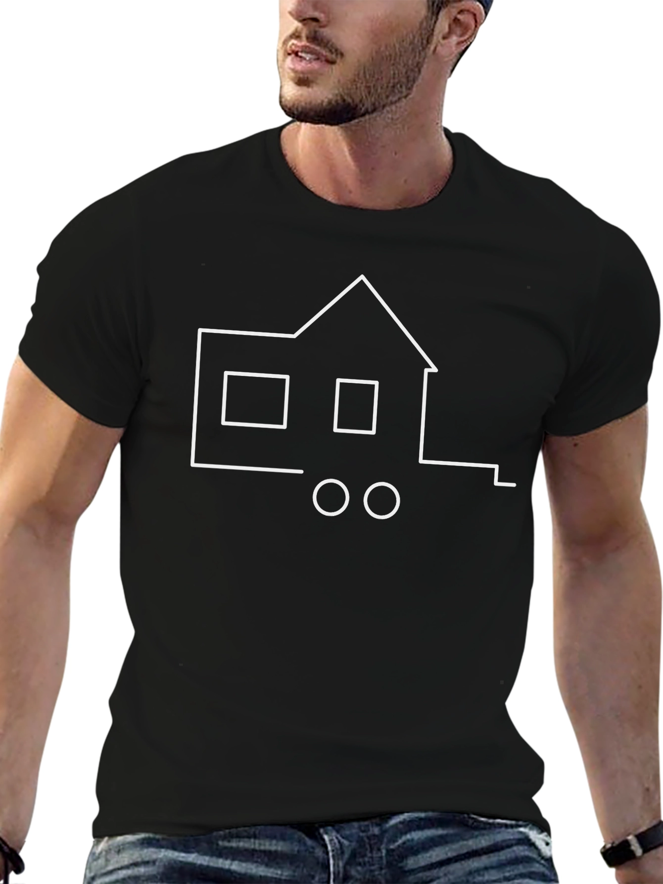 Minimalist House Graphic T-Shirt - Black