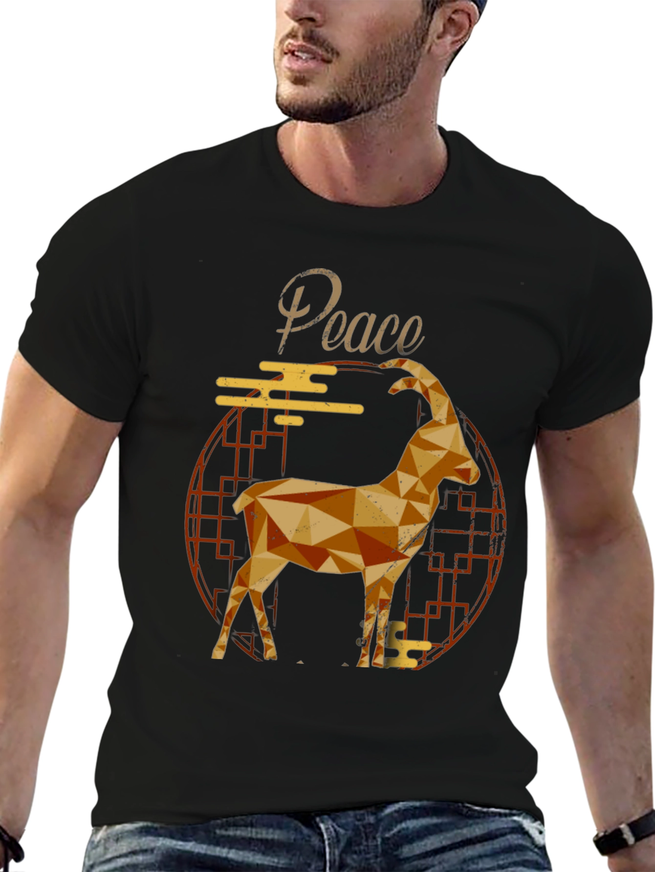 Geometric Goat Graphic Tee - Peace Symbol Shirt