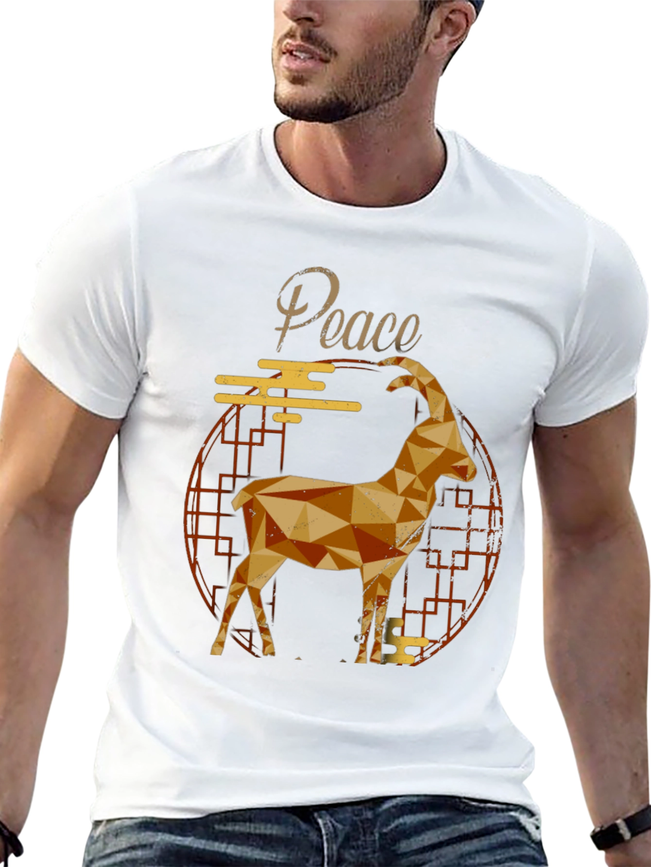 Geometric Goat Graphic Tee - Peace Symbol Shirt