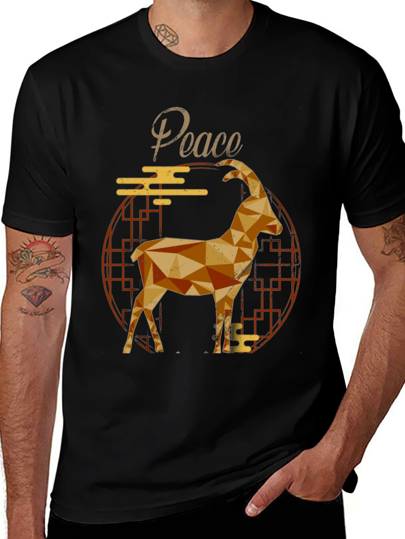 Geometric Goat Graphic Tee - Peace Symbol Shirt