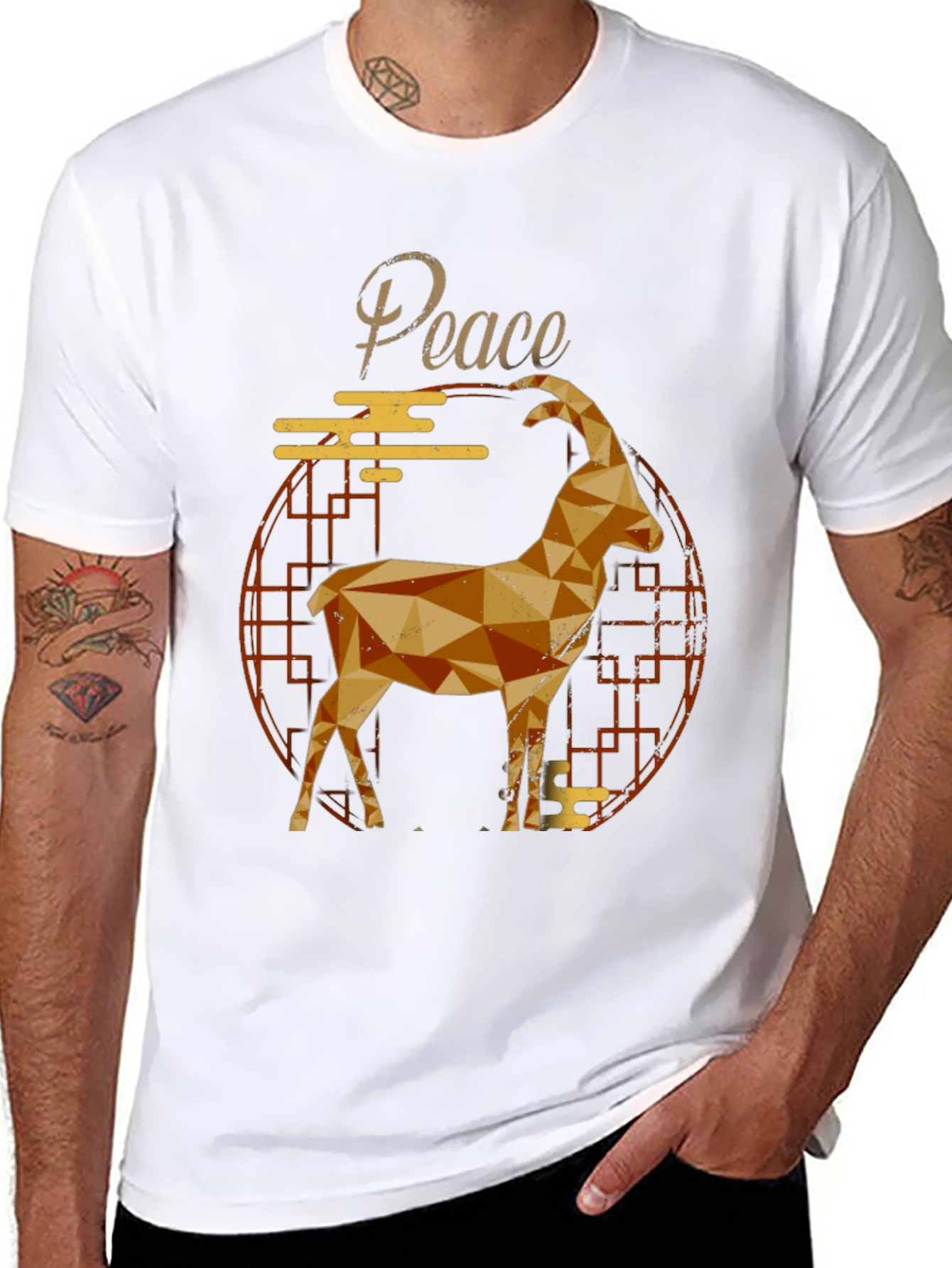 Geometric Goat Graphic Tee - Peace Symbol Shirt