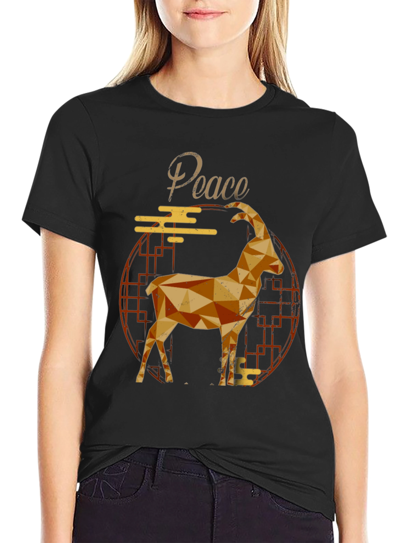 Geometric Goat Graphic Tee - Peace Symbol Shirt