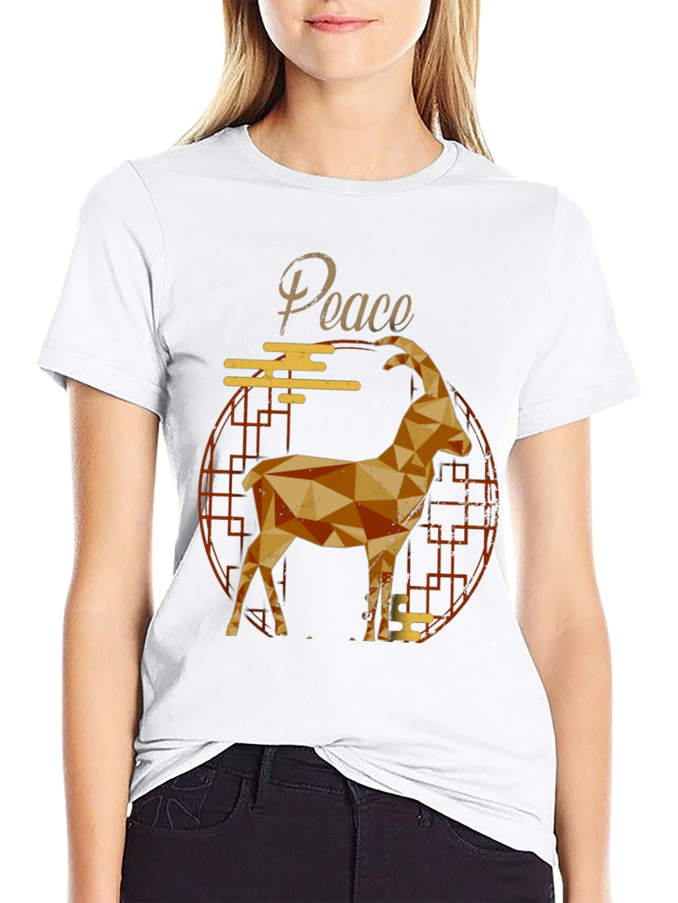 Geometric Goat Graphic Tee - Peace Symbol Shirt