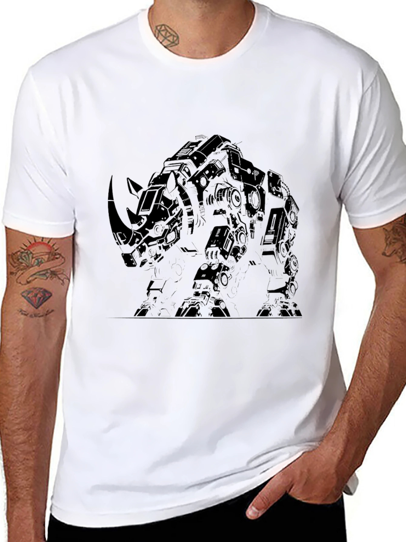 Black Rhino Mech T-Shirt - Cool Graphic Tee