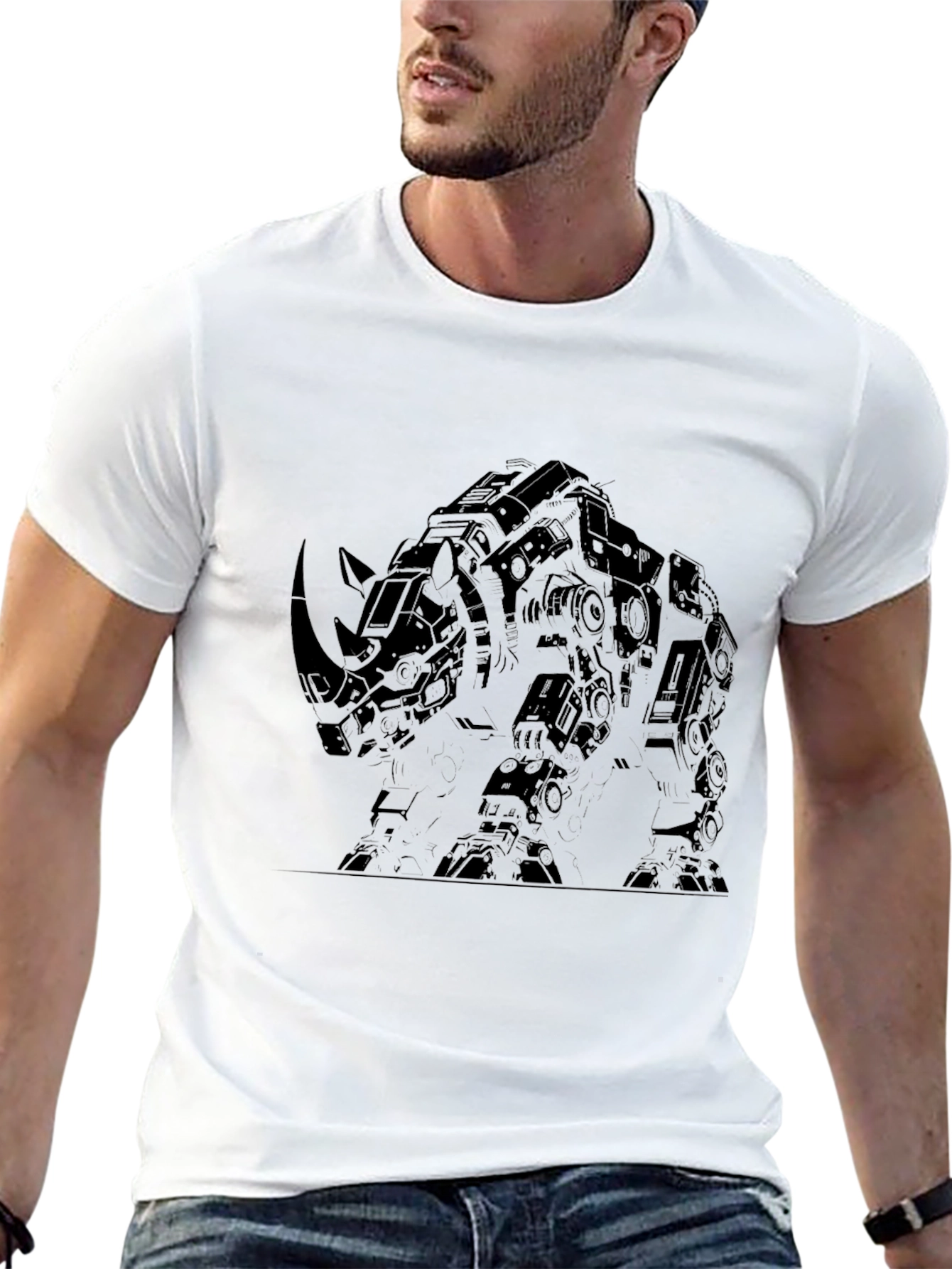 Black Rhino Mech T-Shirt - Cool Graphic Tee