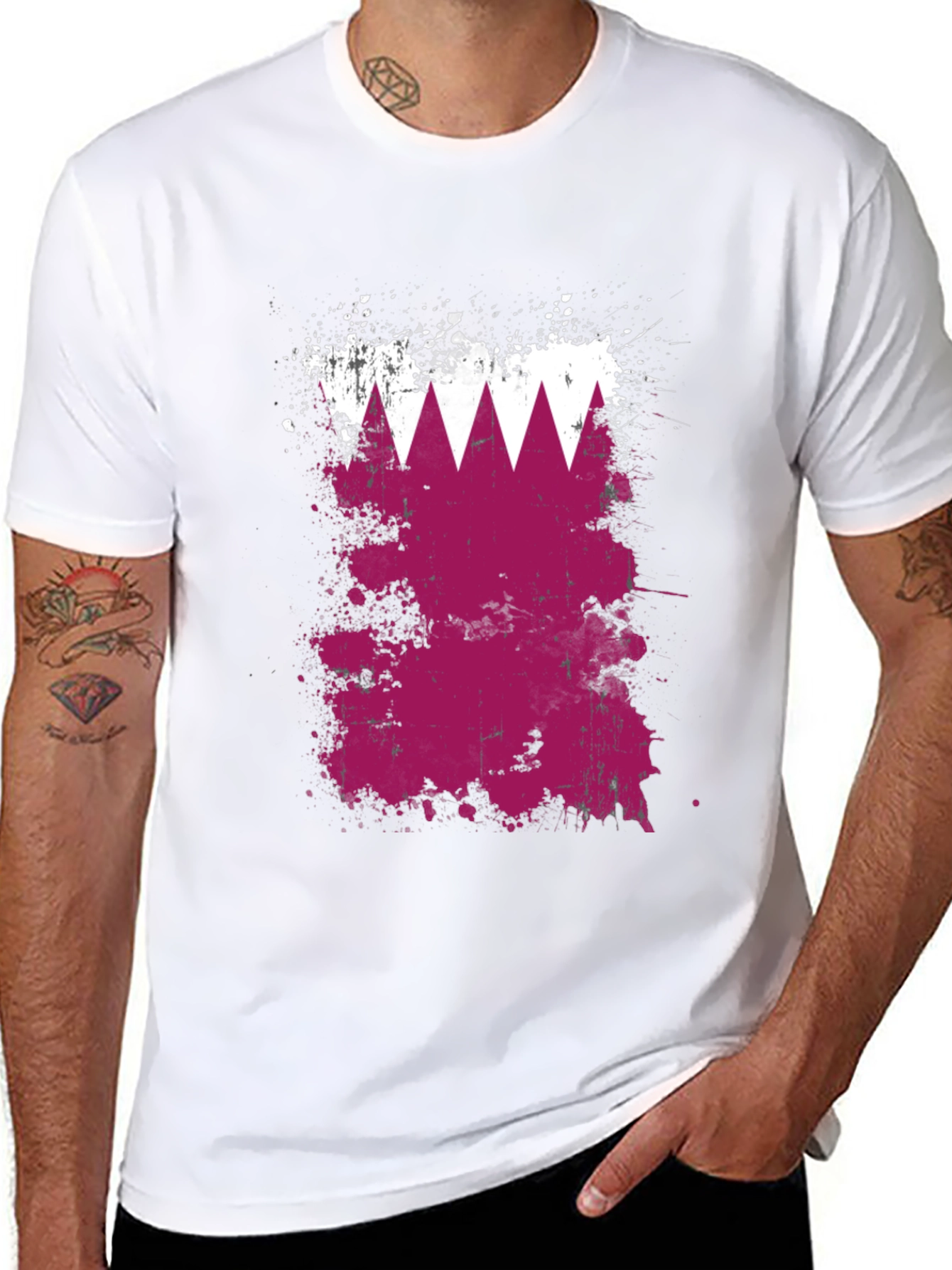 Qatar Flag Splatter T-Shirt - Black