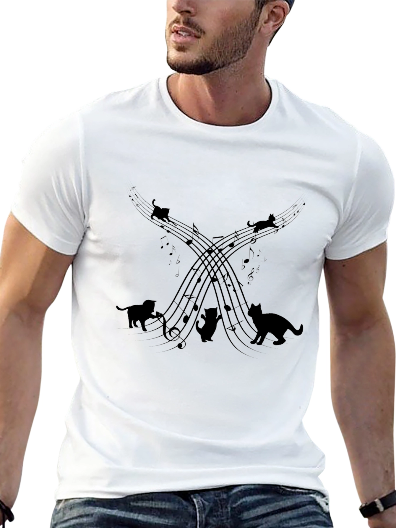 Musical Cats Black Graphic T-Shirt