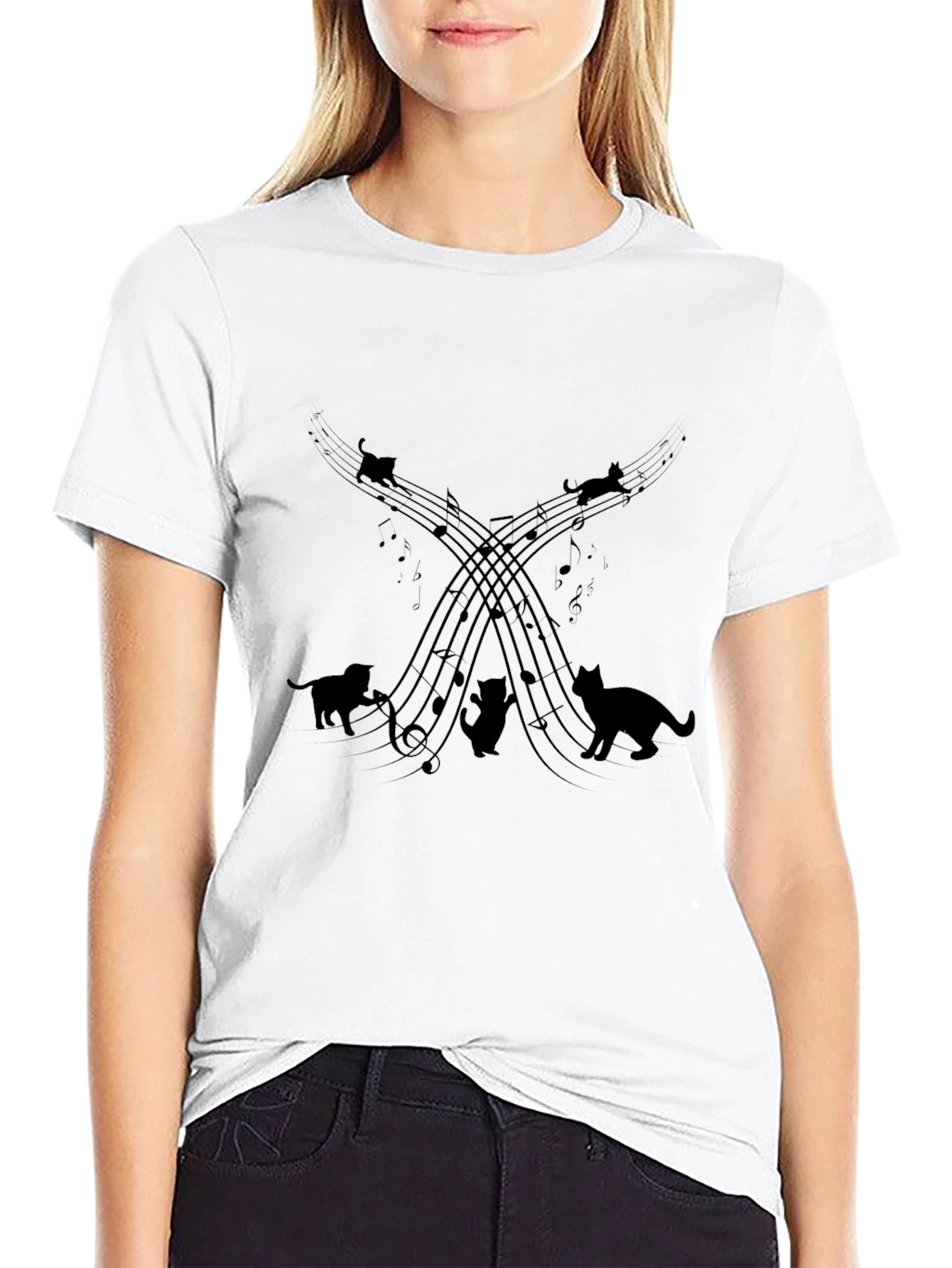 Musical Cats Black Graphic T-Shirt