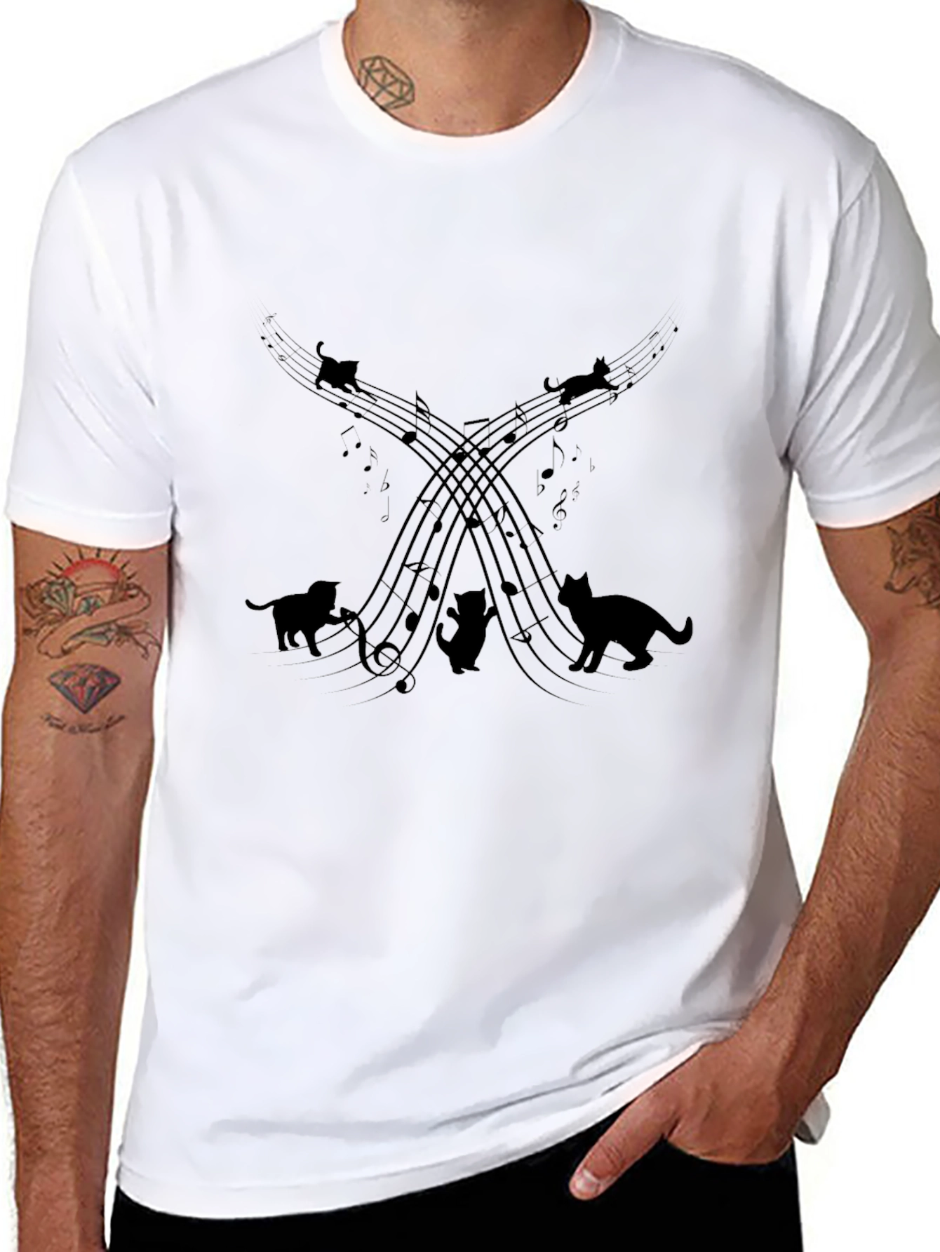 Musical Cats Black Graphic T-Shirt