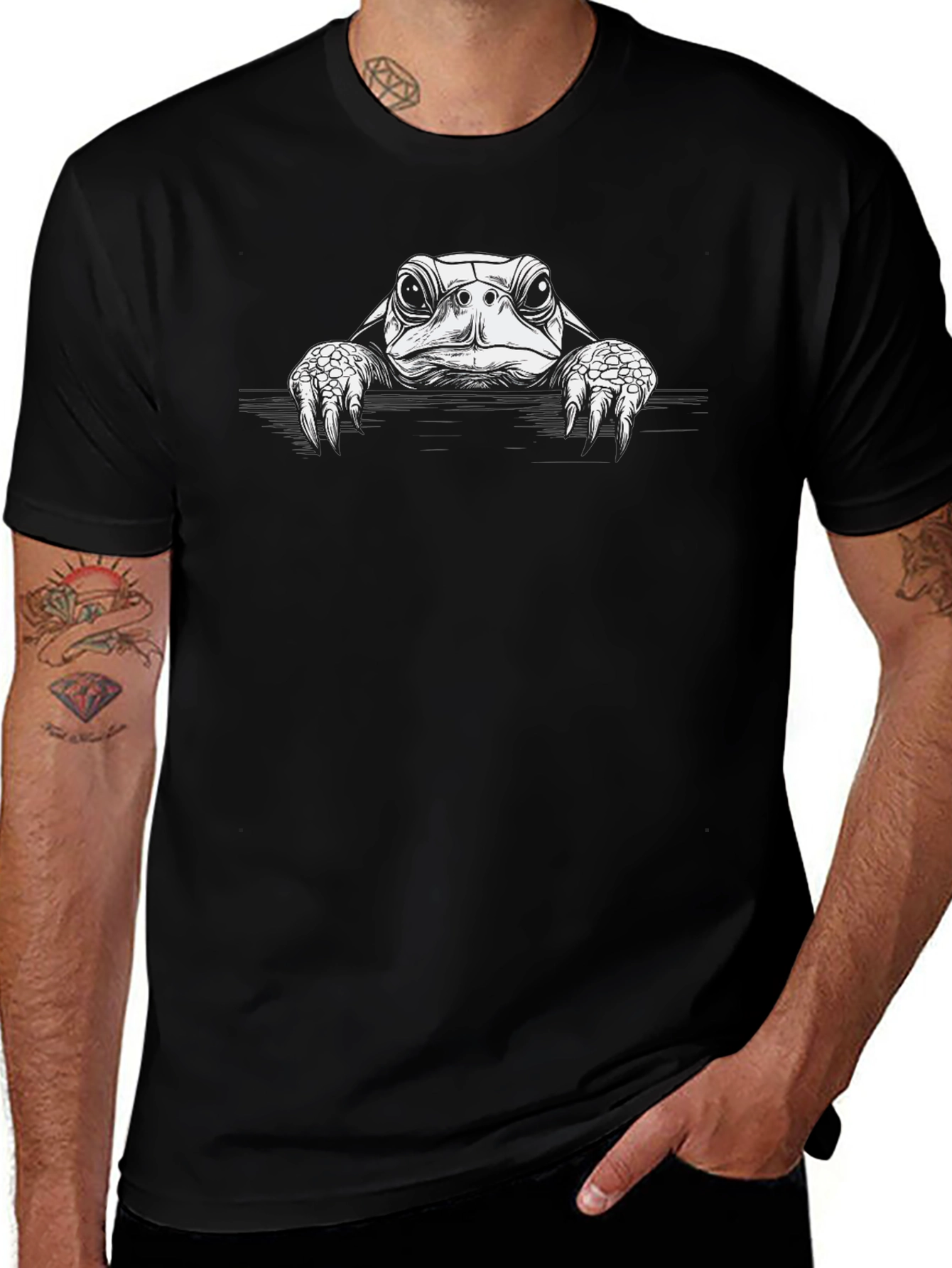 Black T-Shirt with Turtle Graphic Print