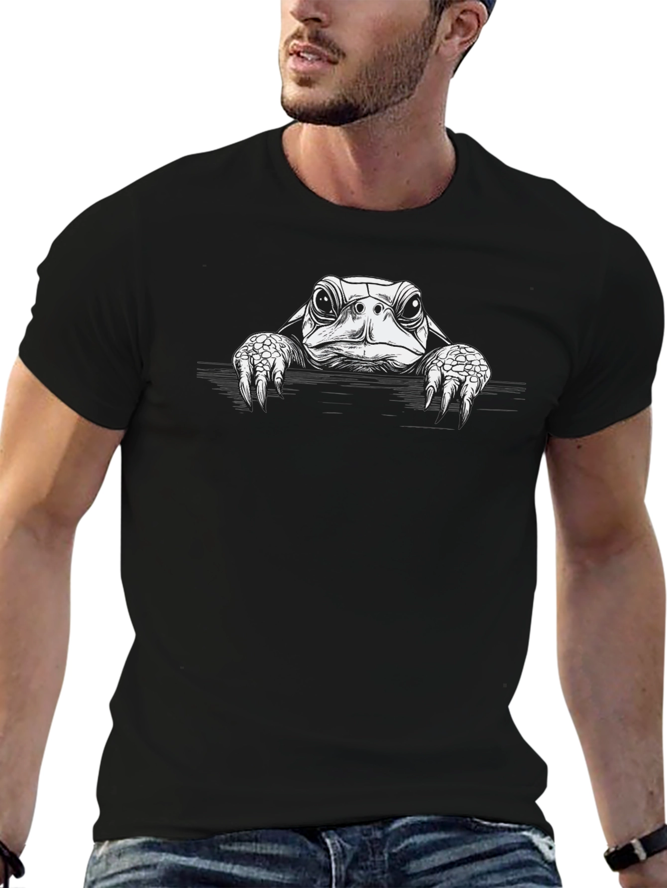 Black T-Shirt with Turtle Graphic Print