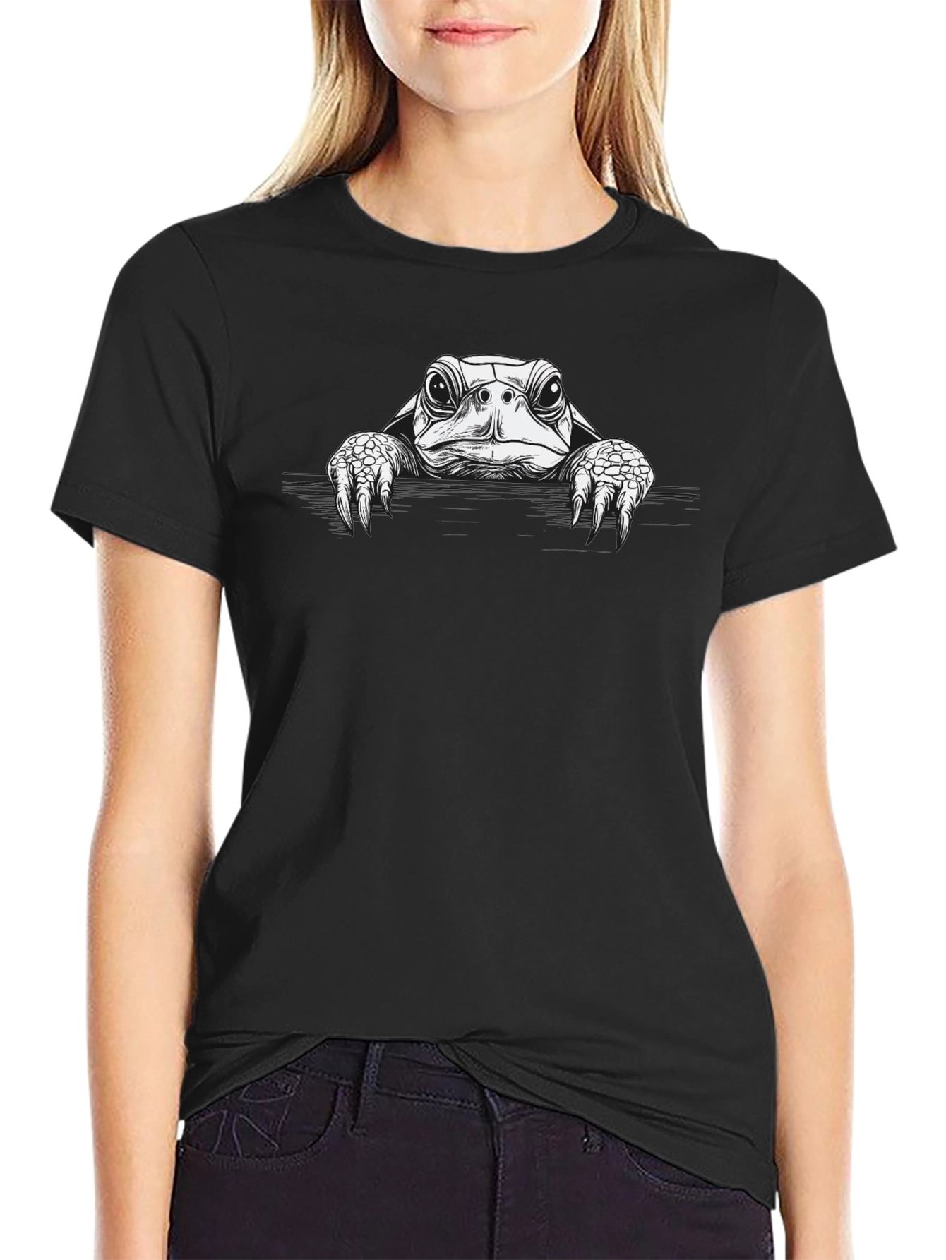 Black T-Shirt with Turtle Graphic Print