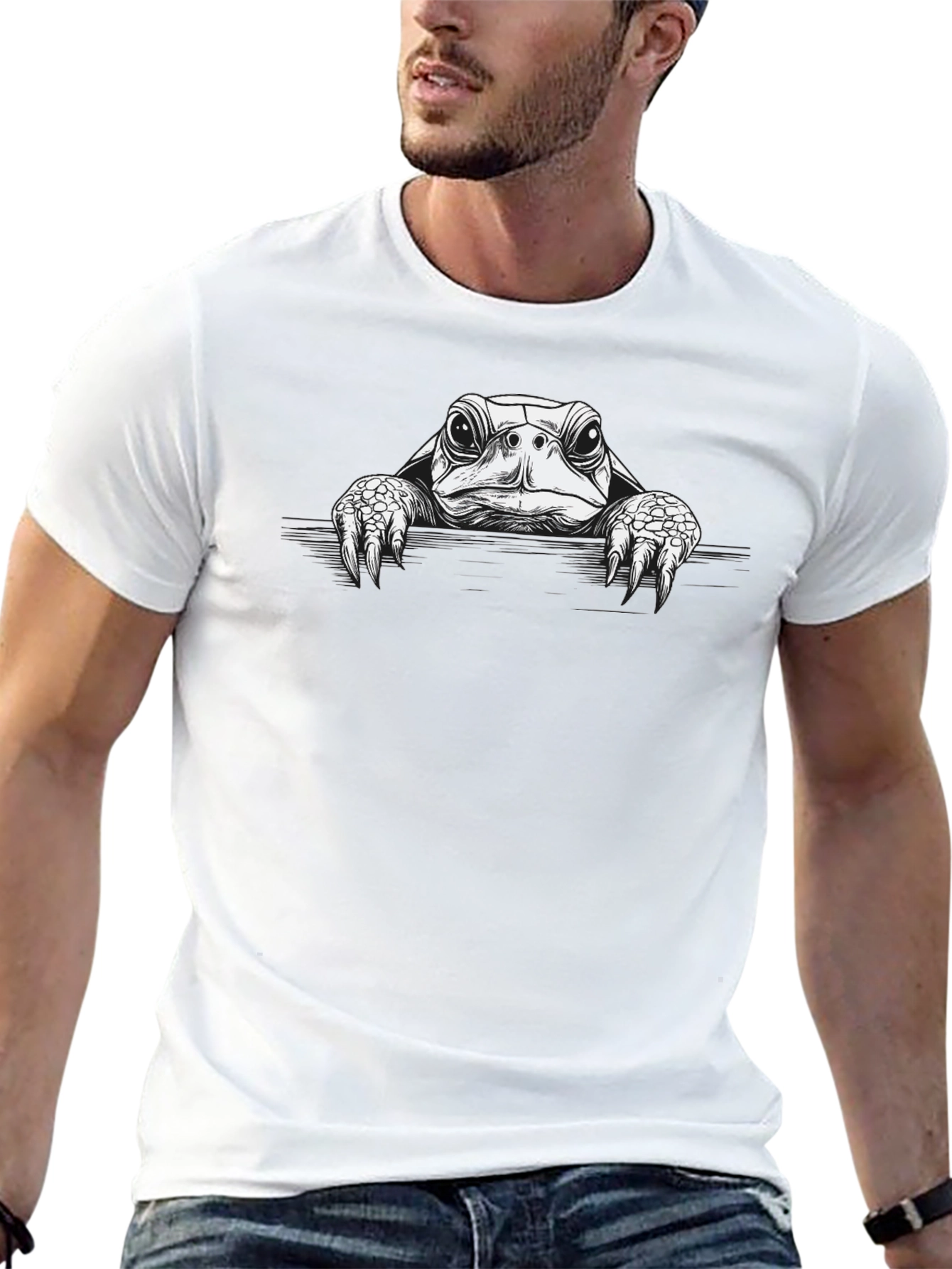 Black T-Shirt with Turtle Graphic Print