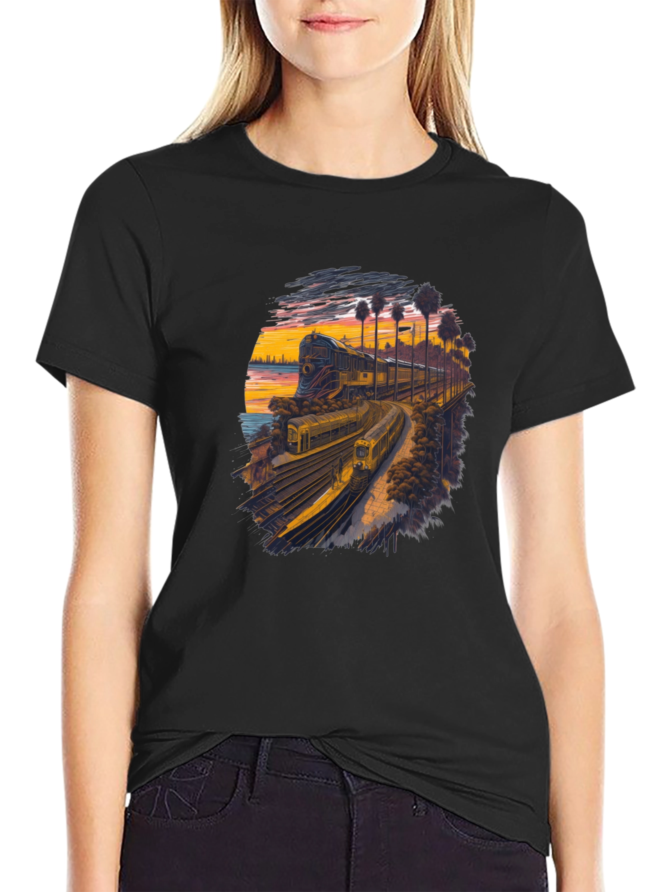 Retro Train Sunset Graphic Tee