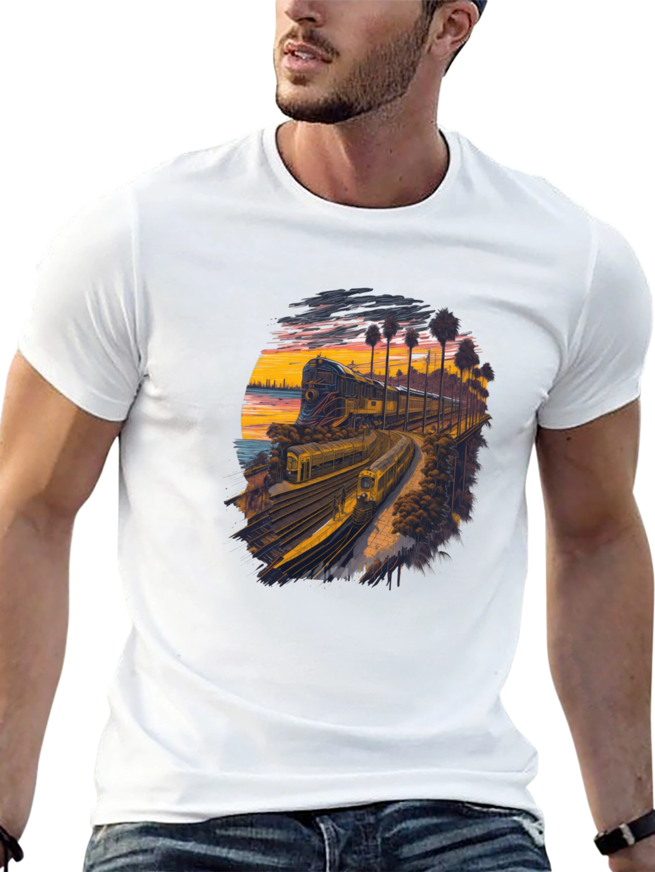 Retro Train Sunset Graphic Tee