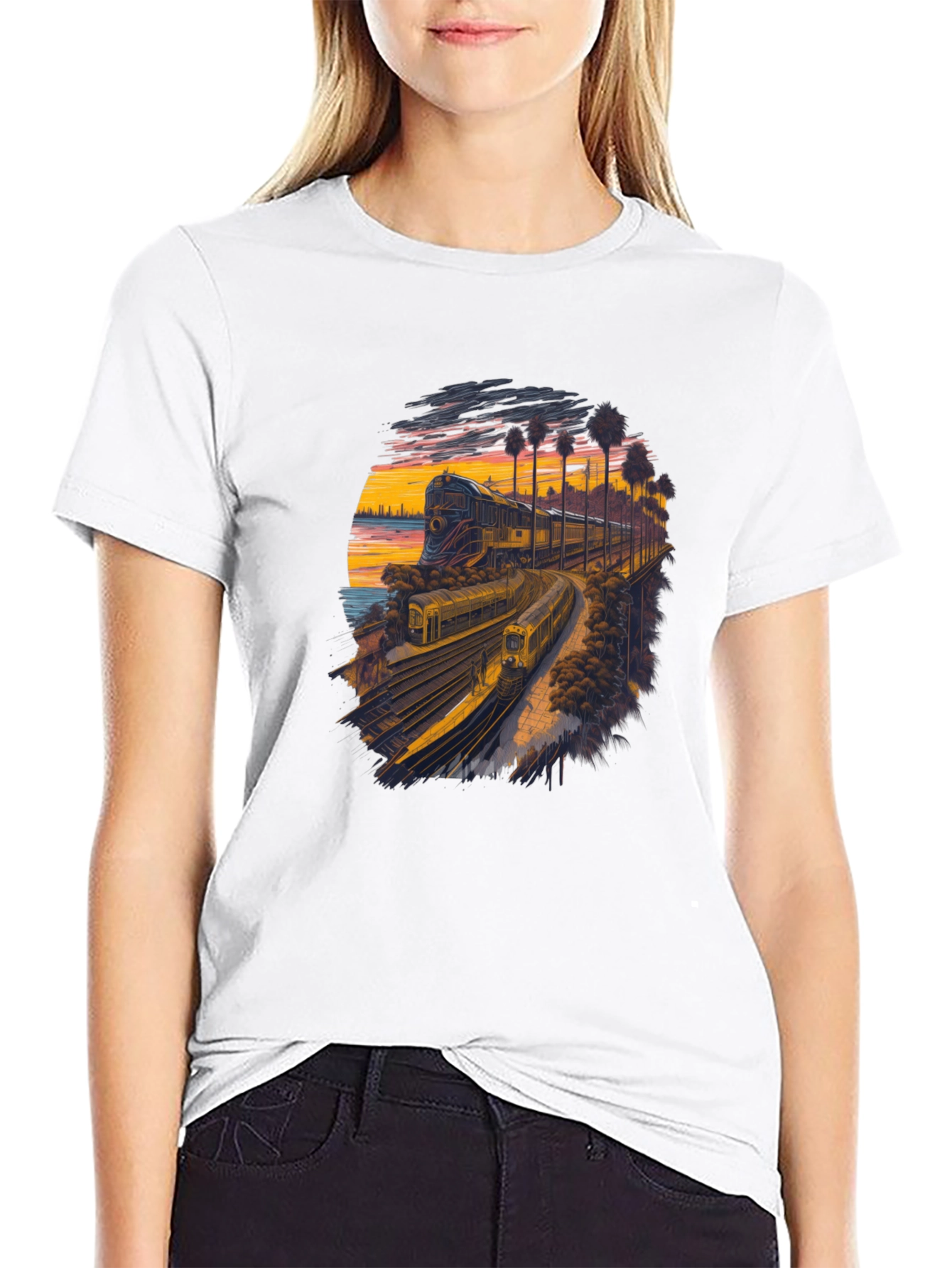 Retro Train Sunset Graphic Tee