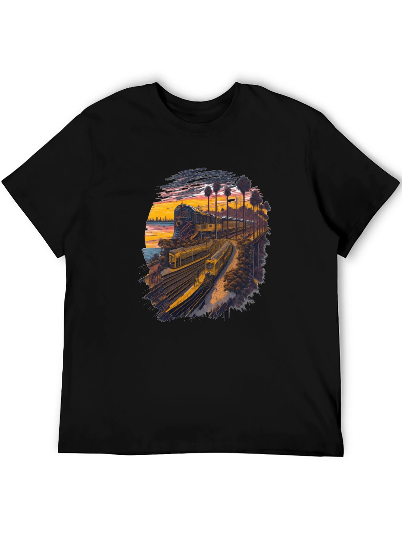Retro Train Sunset Graphic Tee
