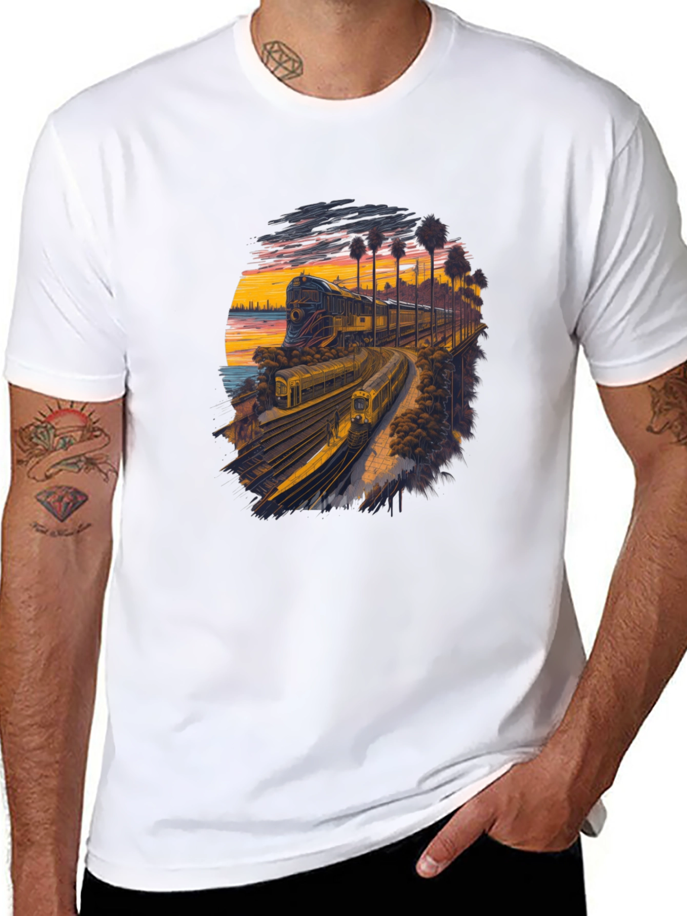 Retro Train Sunset Graphic Tee