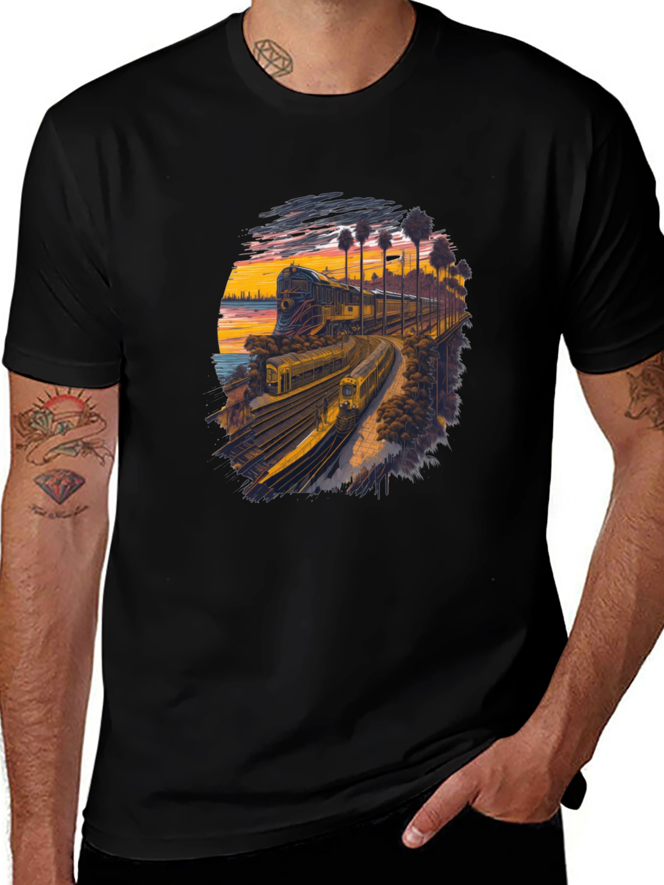 Retro Train Sunset Graphic Tee