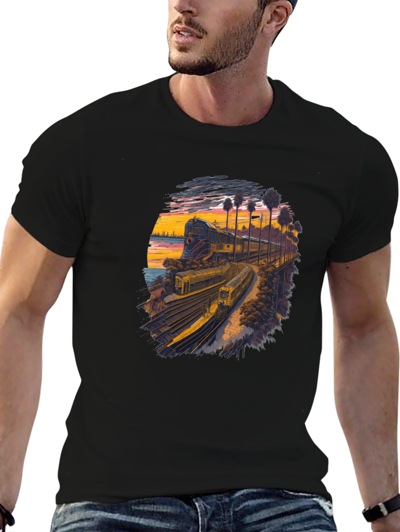 Retro Train Sunset Graphic Tee
