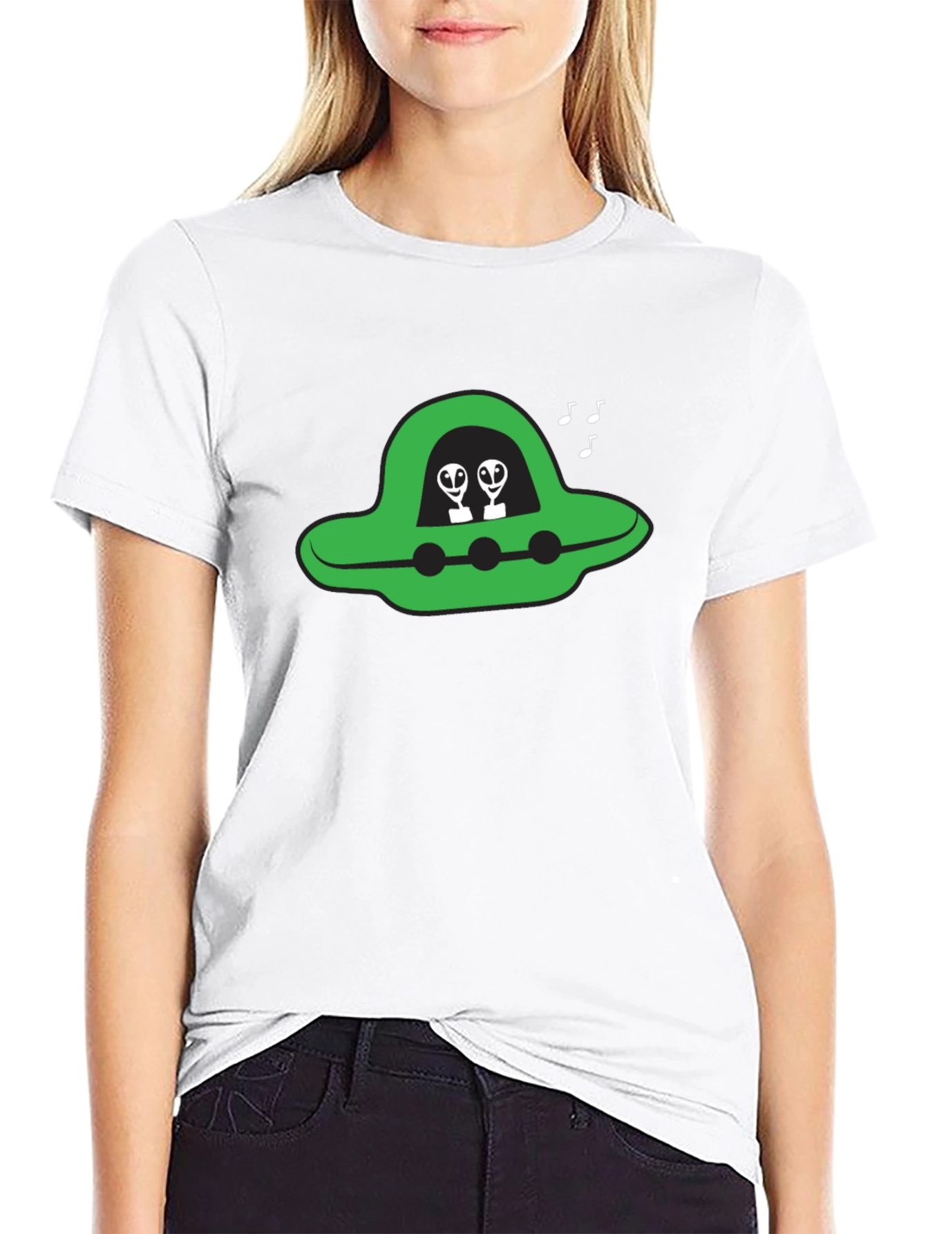 UFO Alien Graphic Tee - Black Cotton T-Shirt
