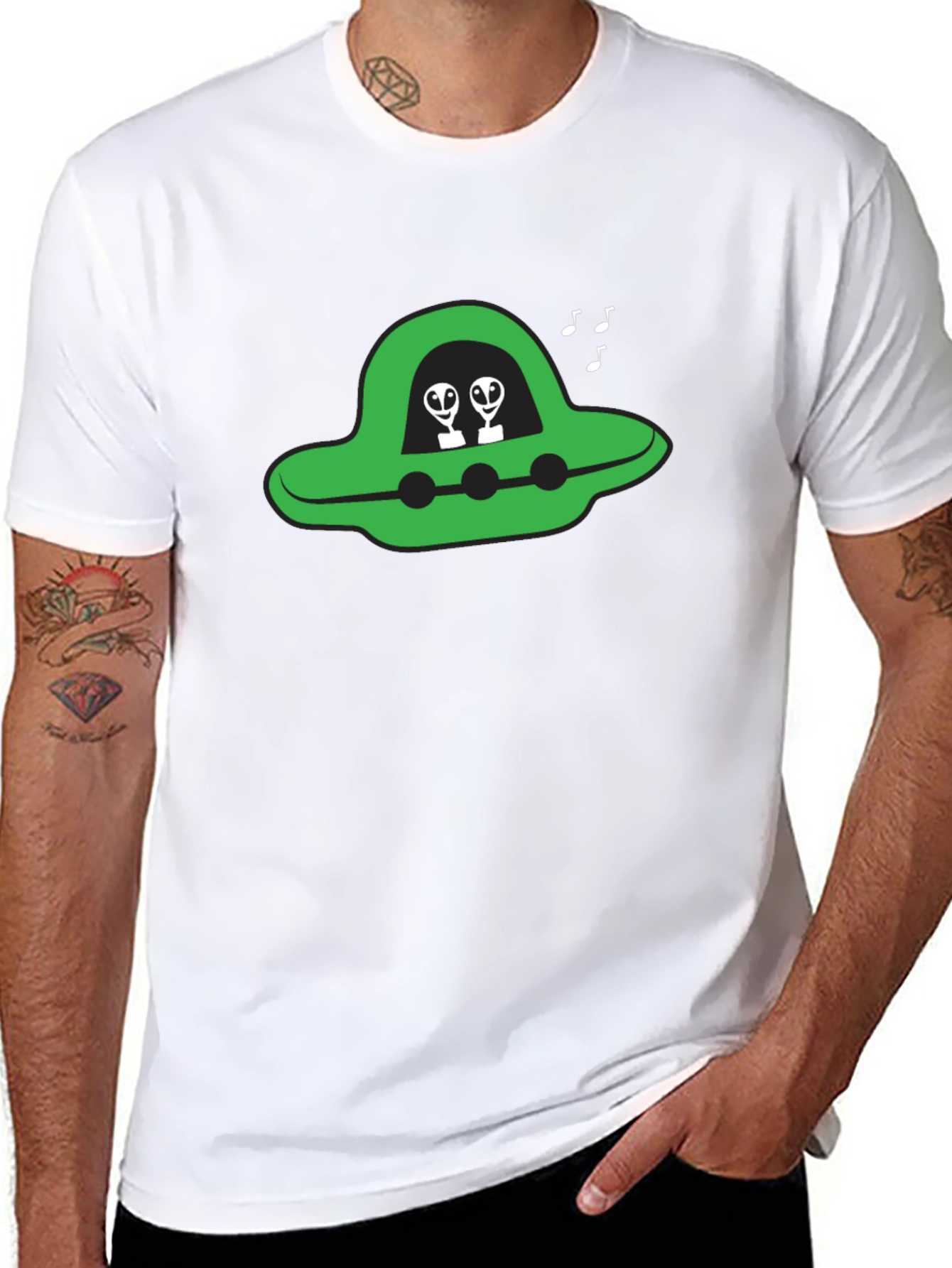 UFO Alien Graphic Tee - Black Cotton T-Shirt