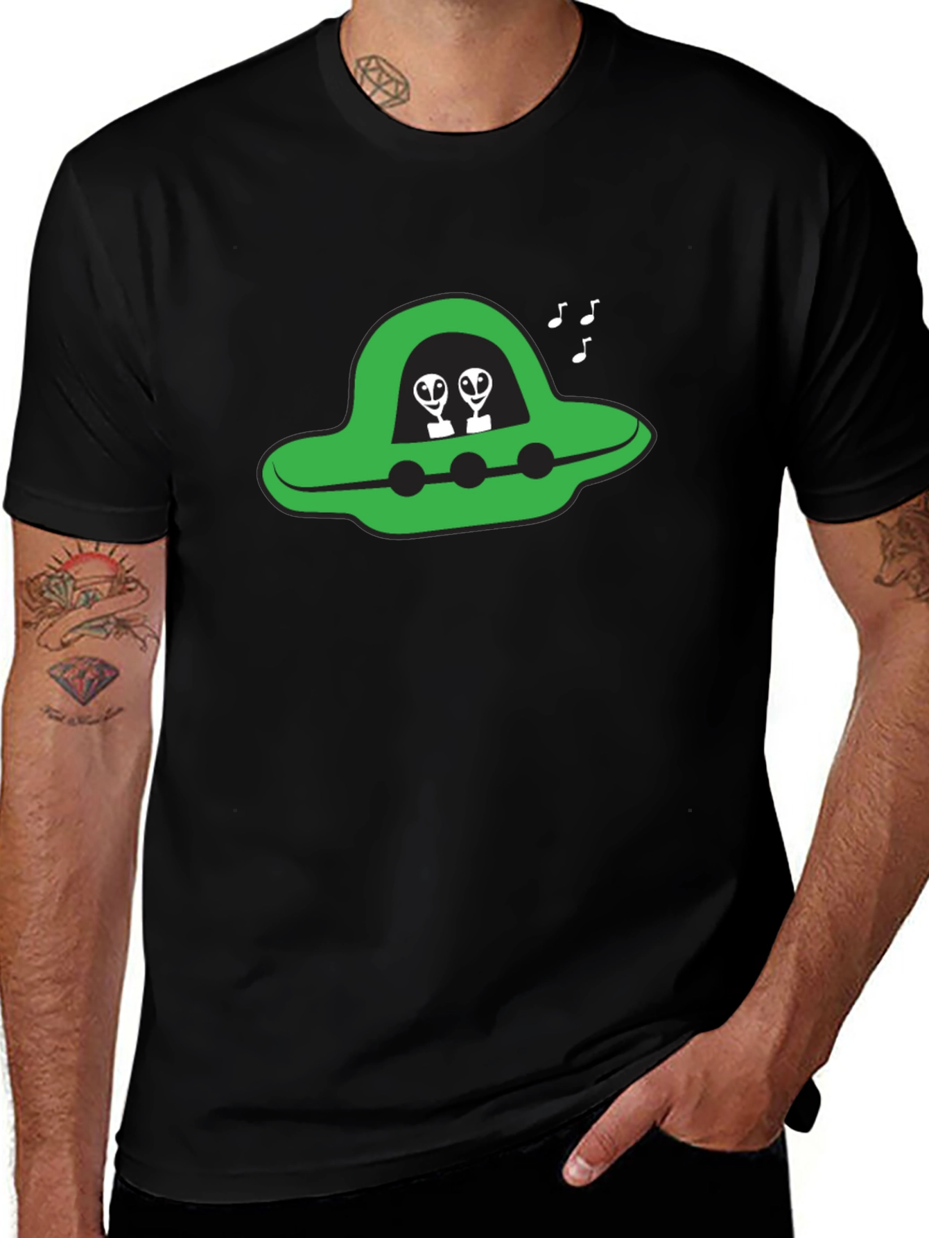 UFO Alien Graphic Tee - Black Cotton T-Shirt