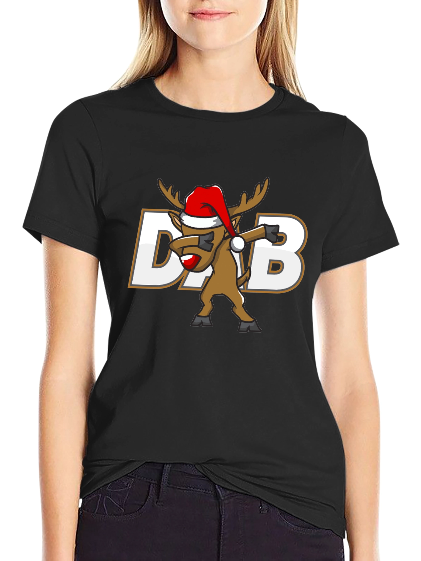 Dabbing Reindeer Christmas T-Shirt - Black