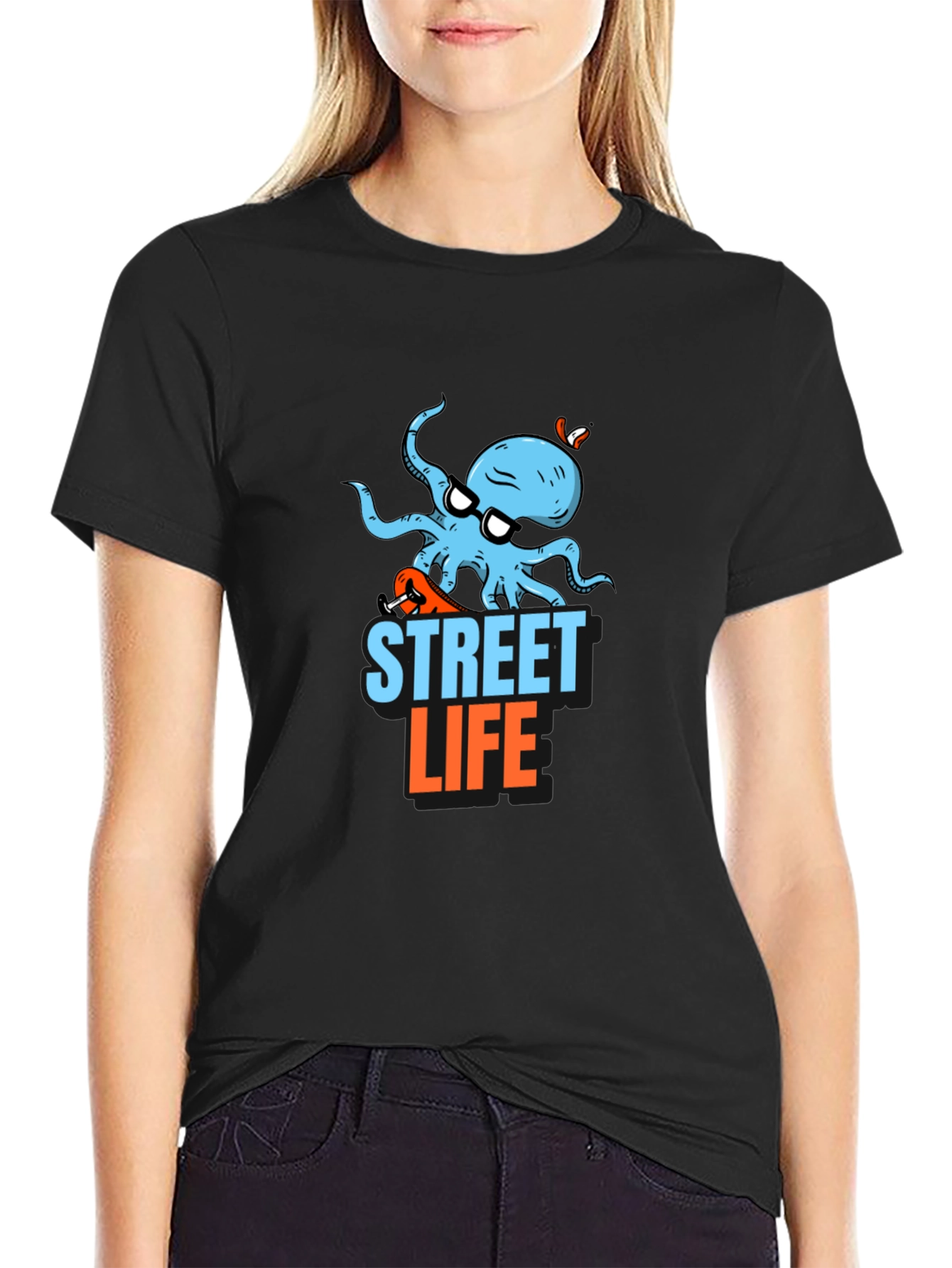 Street Life Octopus Graphic Black T-Shirt
