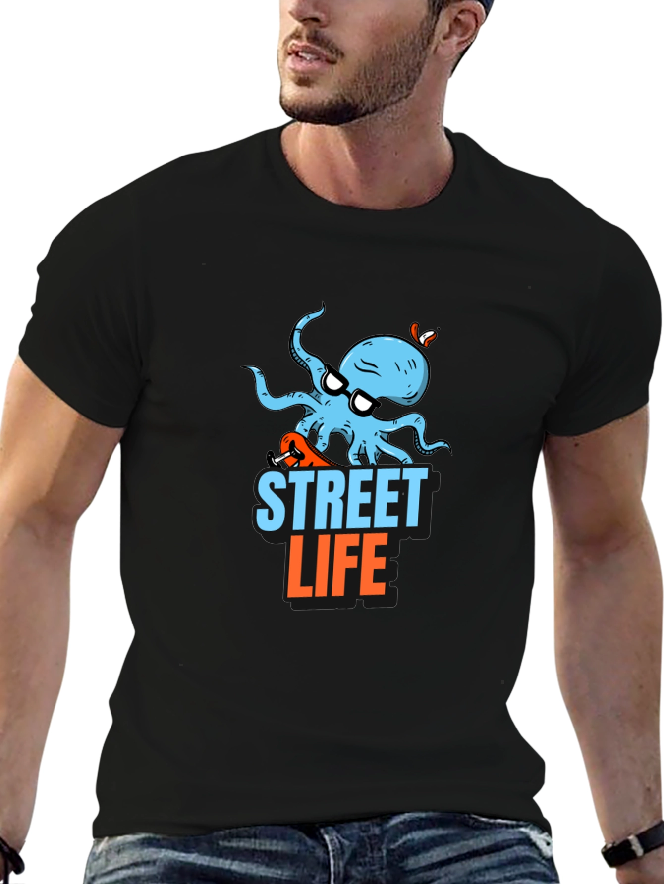 Street Life Octopus Graphic Black T-Shirt