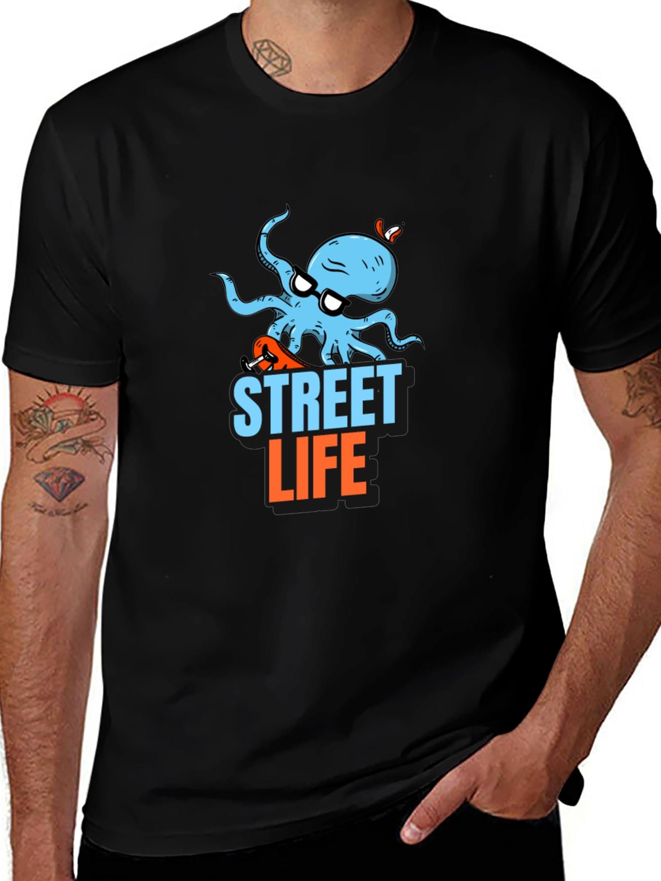 Street Life Octopus Graphic Black T-Shirt