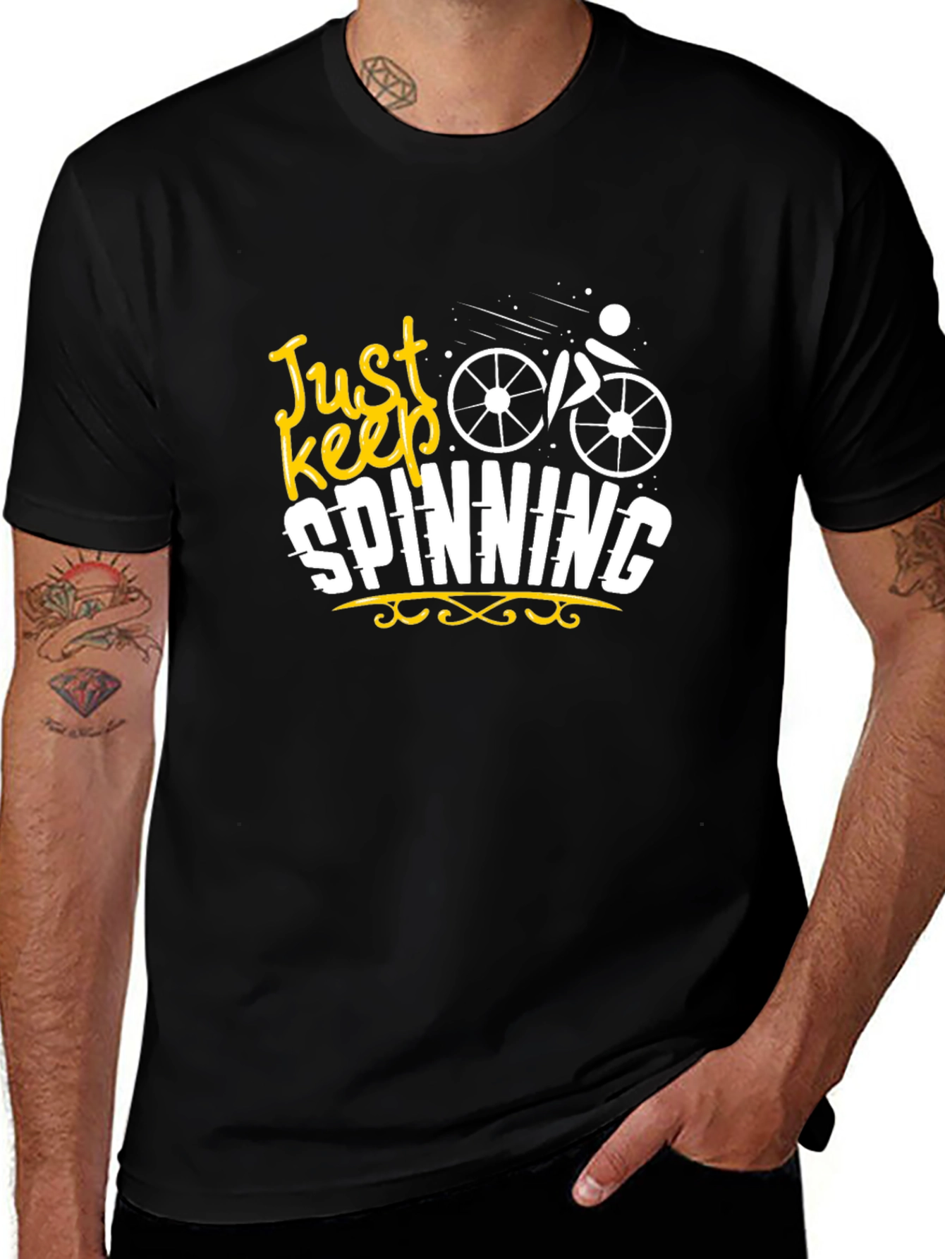 Just Keep Spinning Graphic Black T-Shirt