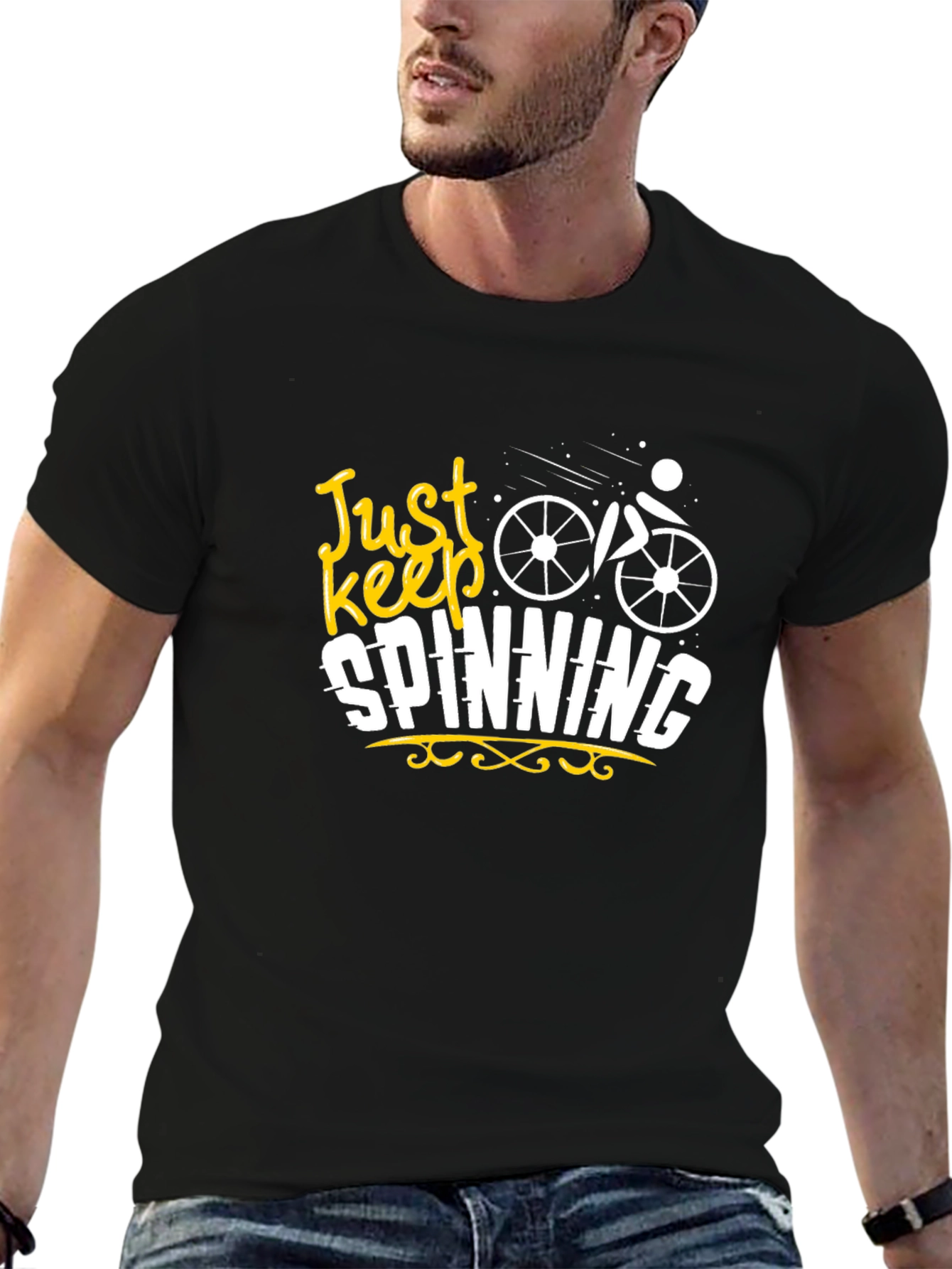Just Keep Spinning Graphic Black T-Shirt