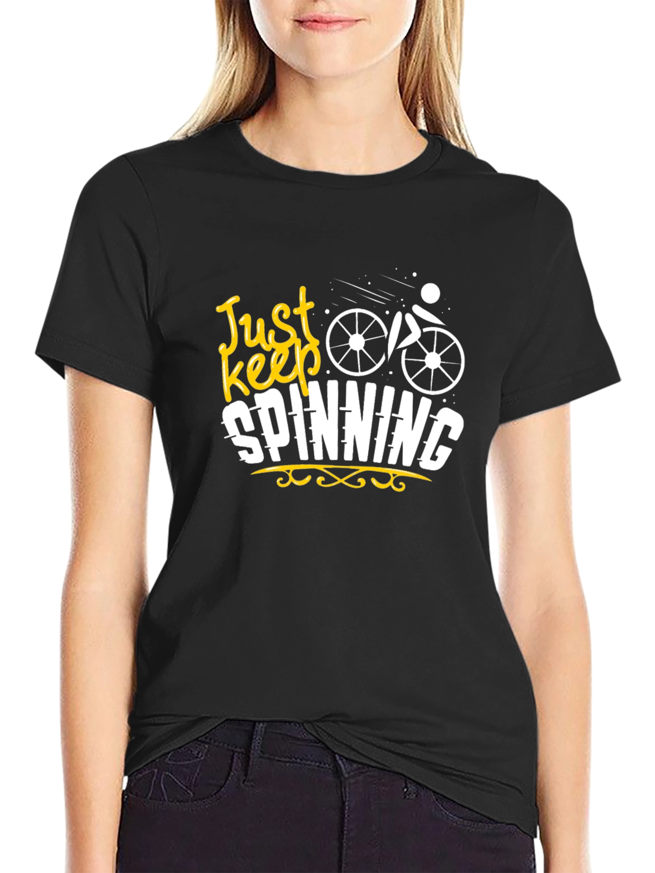 Just Keep Spinning Graphic Black T-Shirt