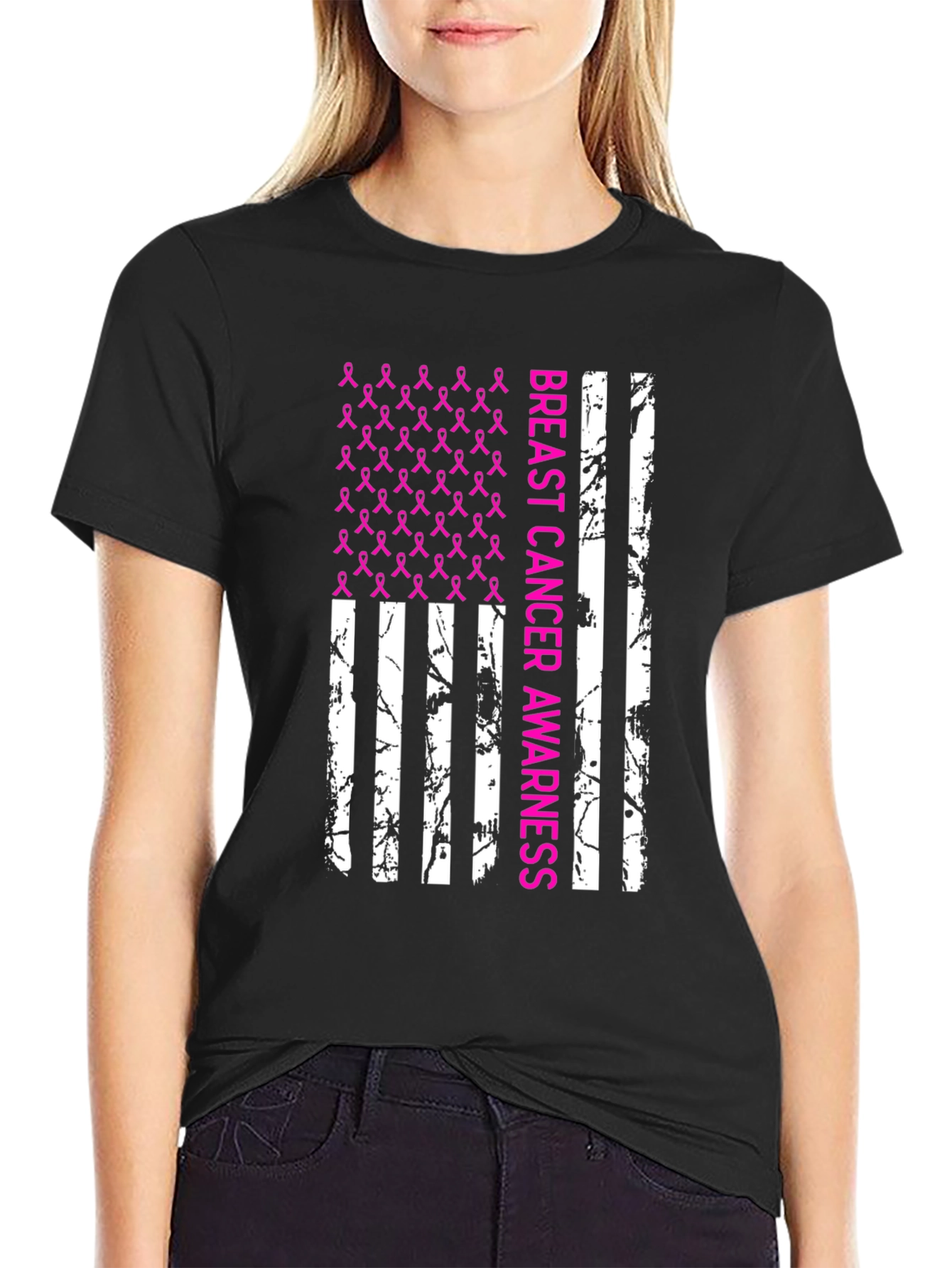 Breast Cancer Awareness Ribbon Flag T-Shirt