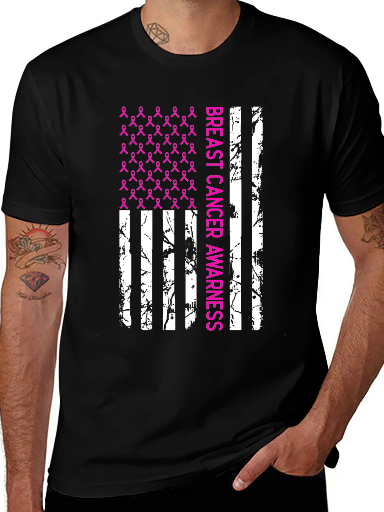 Breast Cancer Awareness Ribbon Flag T-Shirt