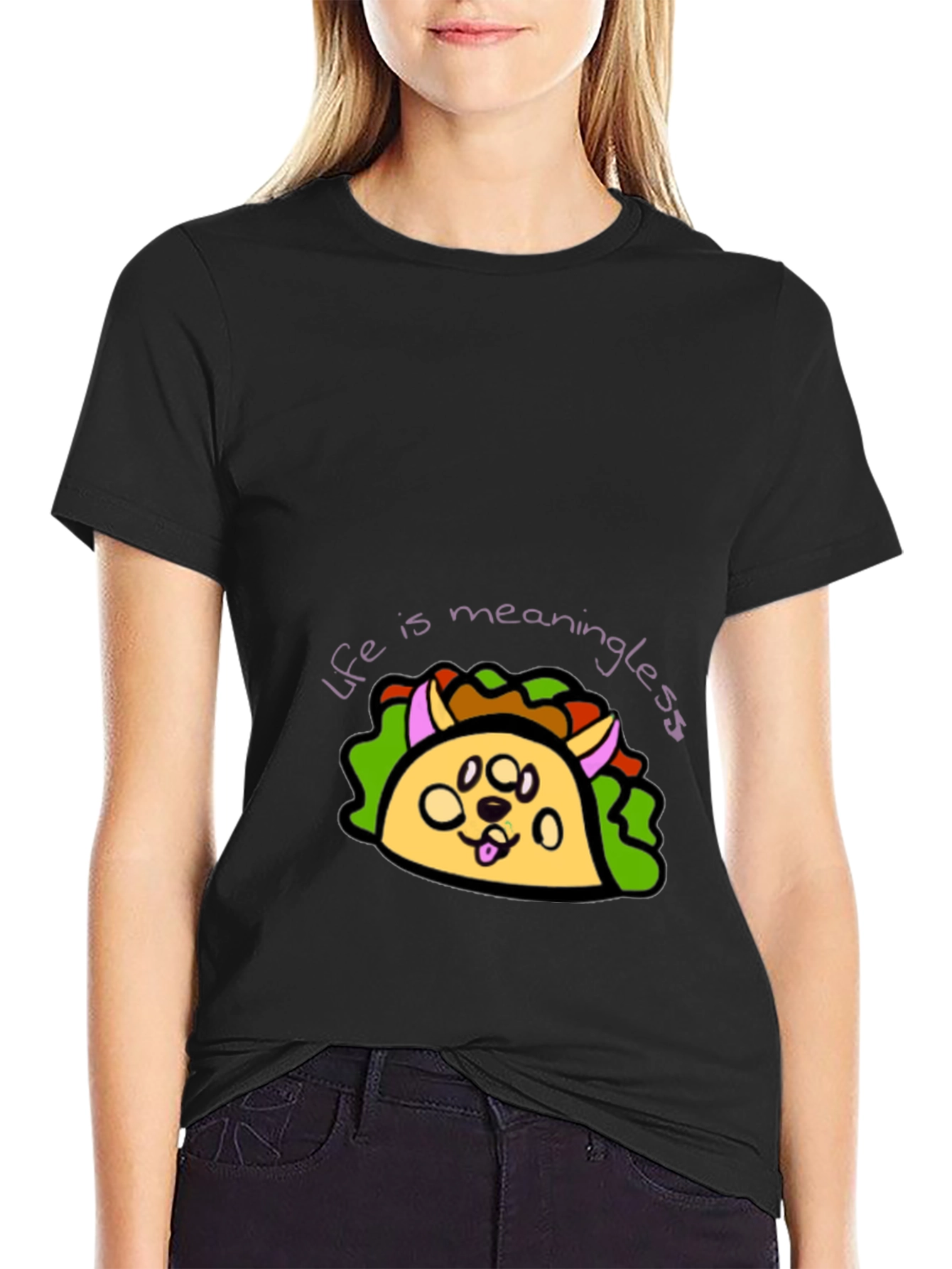 Dog Taco Black T-Shirt - Life is Meaningless
