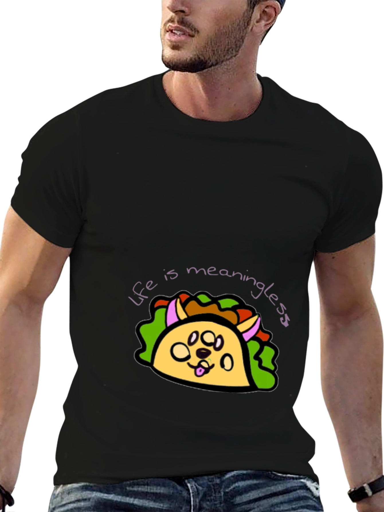 Dog Taco Black T-Shirt - Life is Meaningless