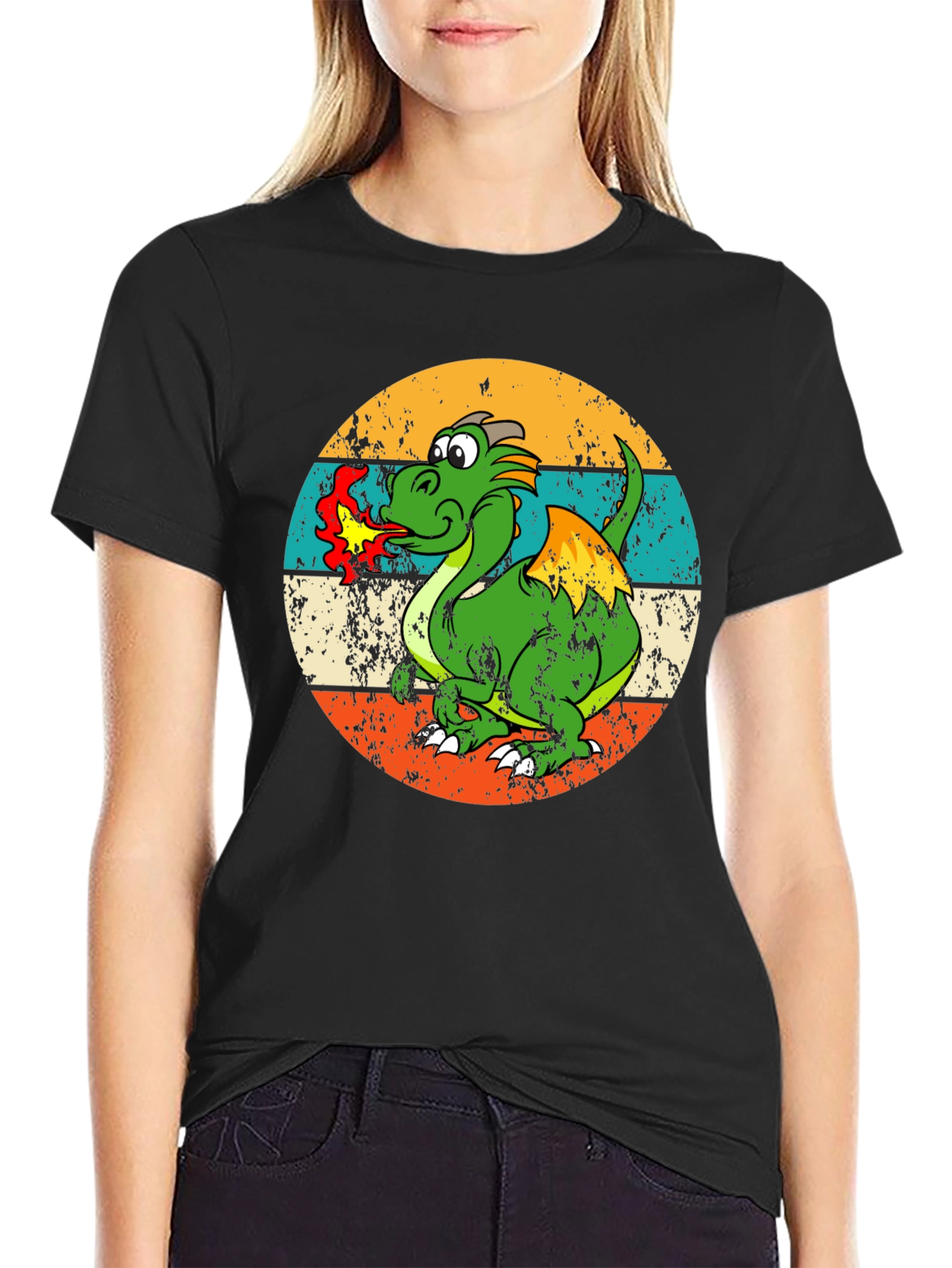 Retro Dragon Graphic Tee - Mens Black T-Shirt