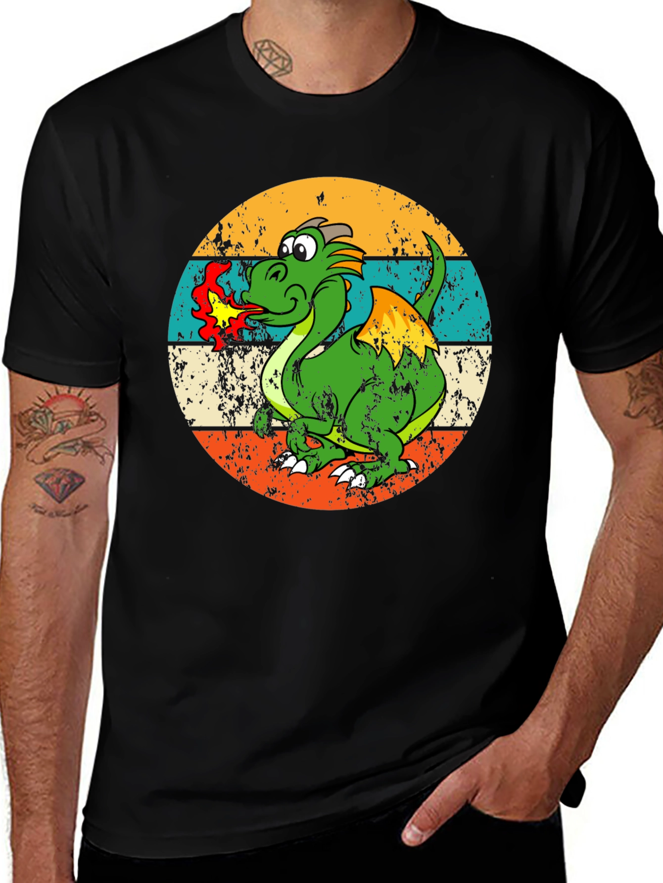Retro Dragon Graphic Tee - Mens Black T-Shirt